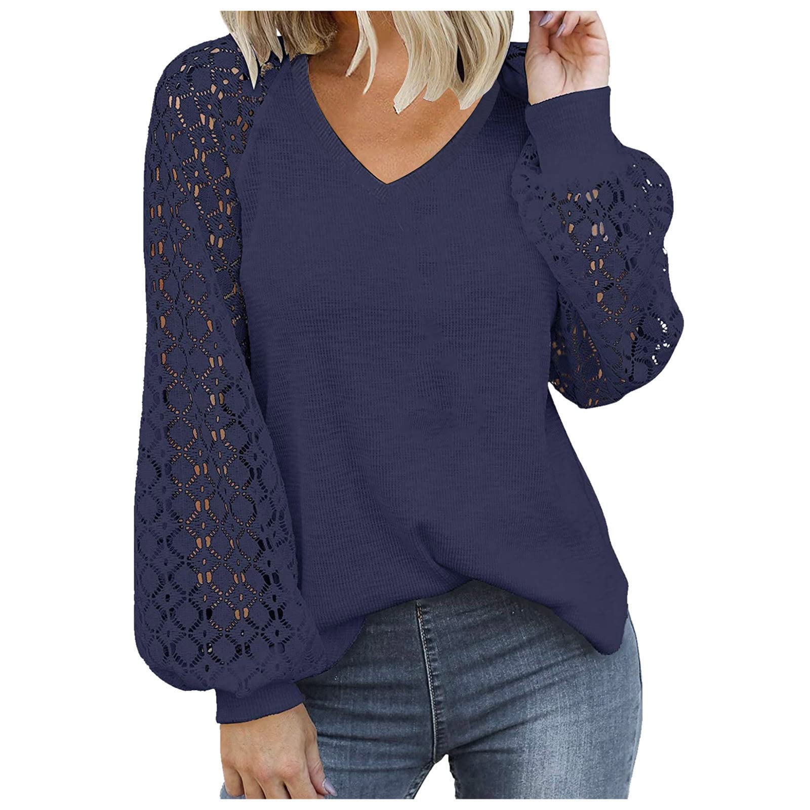 Stylish Women's Lace Long Sleeve Tunic Top - Soft Loose Fit Basic Tee for Casual & Dressy Occasions | Perfect for Office, Date Night & Weekend Outings