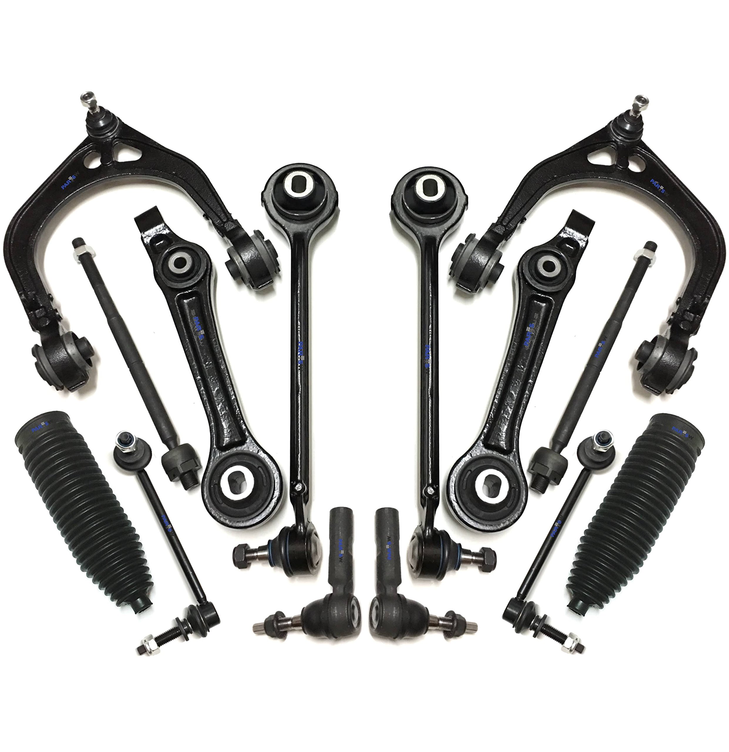 14-Piece Suspension Kit for Chrysler 300 Dodge Charger Challenger Magnum - Upper & Lower Control Arms with Ball Joints, Sway Bars, Rack & Pinion Bellows, Inner & Outer Tie Rod Ends - Complete Suspension System Replacement for Smoother Ride & Better Handling