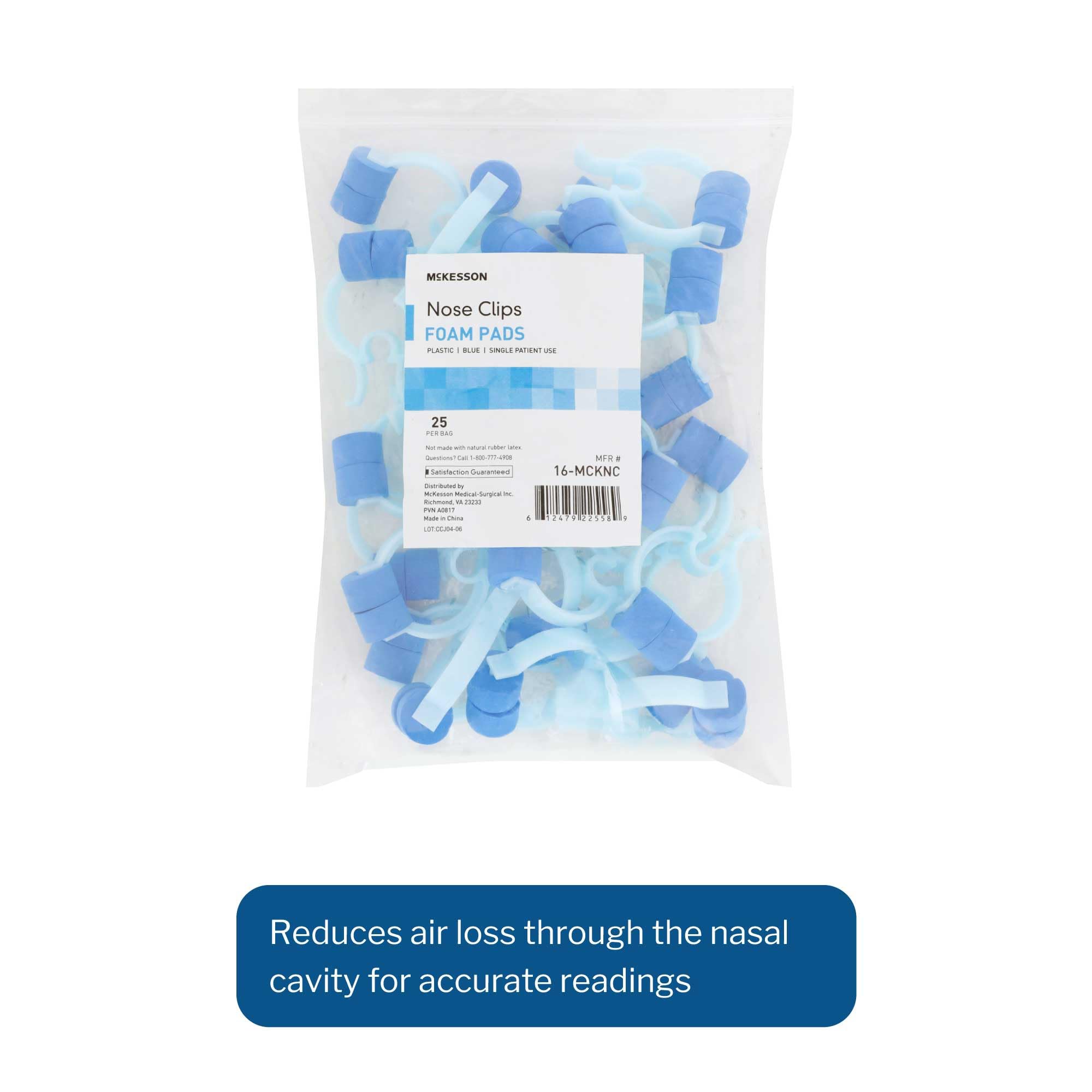 McKesson Disposable Nose Clips for Spirometry Testing - Plastic & Rubber Comfort Fit (Blue, 200 Count - 8 Packs of 25) - Ideal for Medical Clinics, Hospitals & Home Respiratory Care