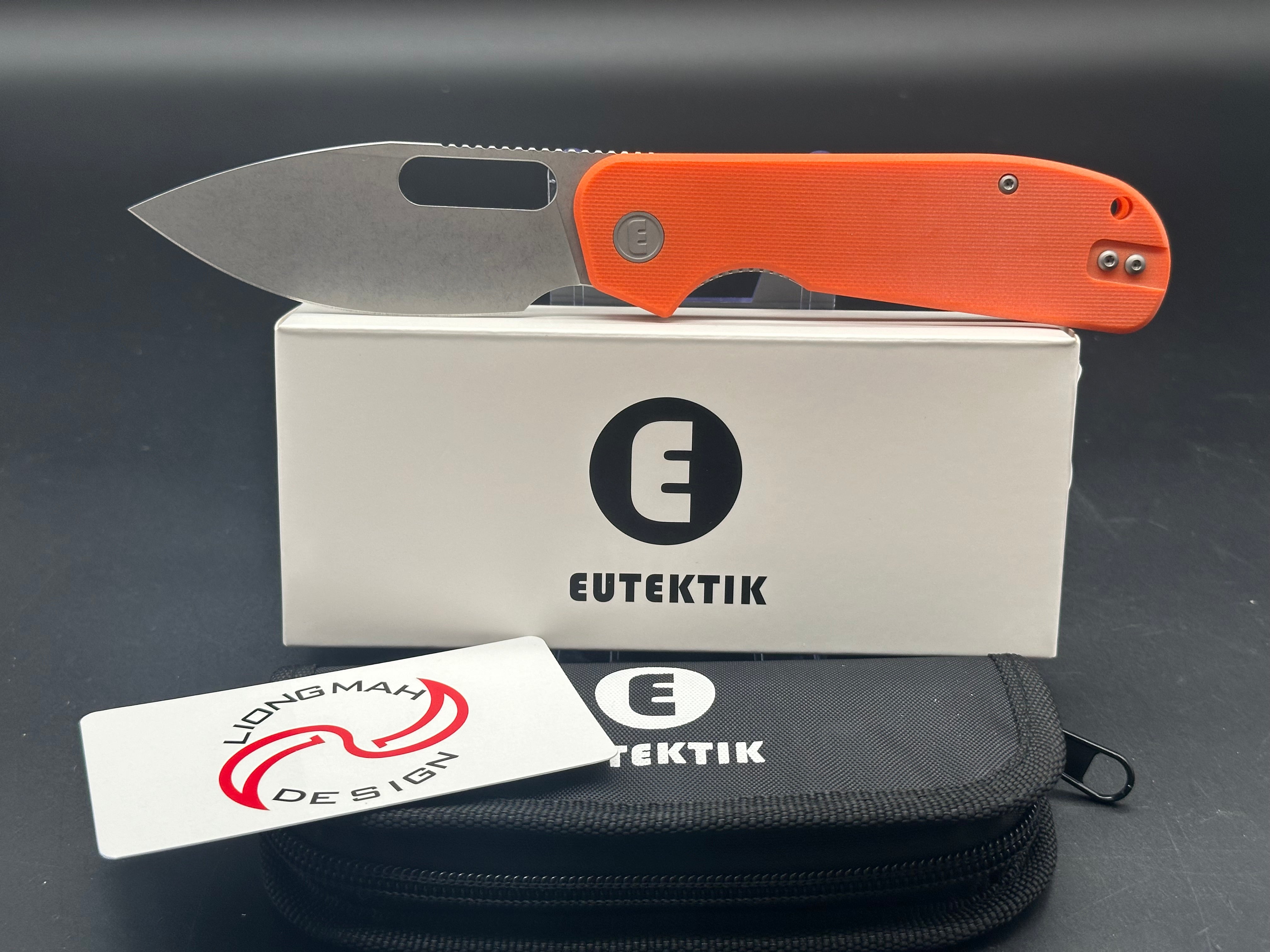 Eutektik EFD Orange Stonewashed Pocket Knife with LTK Koozie, Patch & Sticker Set - Perfect for Camping, Hiking and Outdoor Adventures