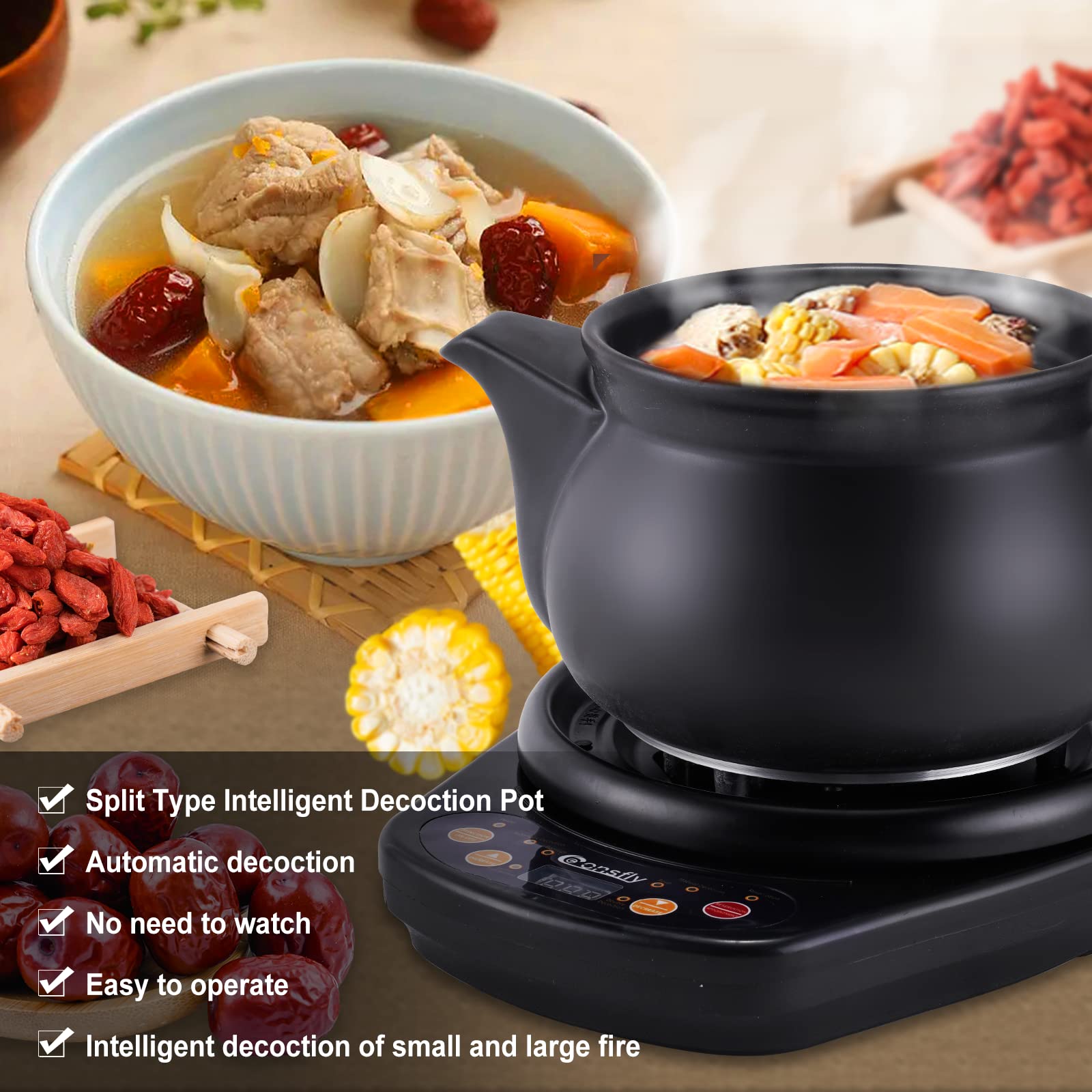 110V Electric Chinese Herbal Medicine Pot - 3.17 Quart Herbal Decoction Cooker with Heating Stove for Traditional Chinese Medicine, Herb Tea & Soup (Up to 600g Herbs) - Perfect for Home Herbal Remedies, TCM Therapy & Natural Wellness