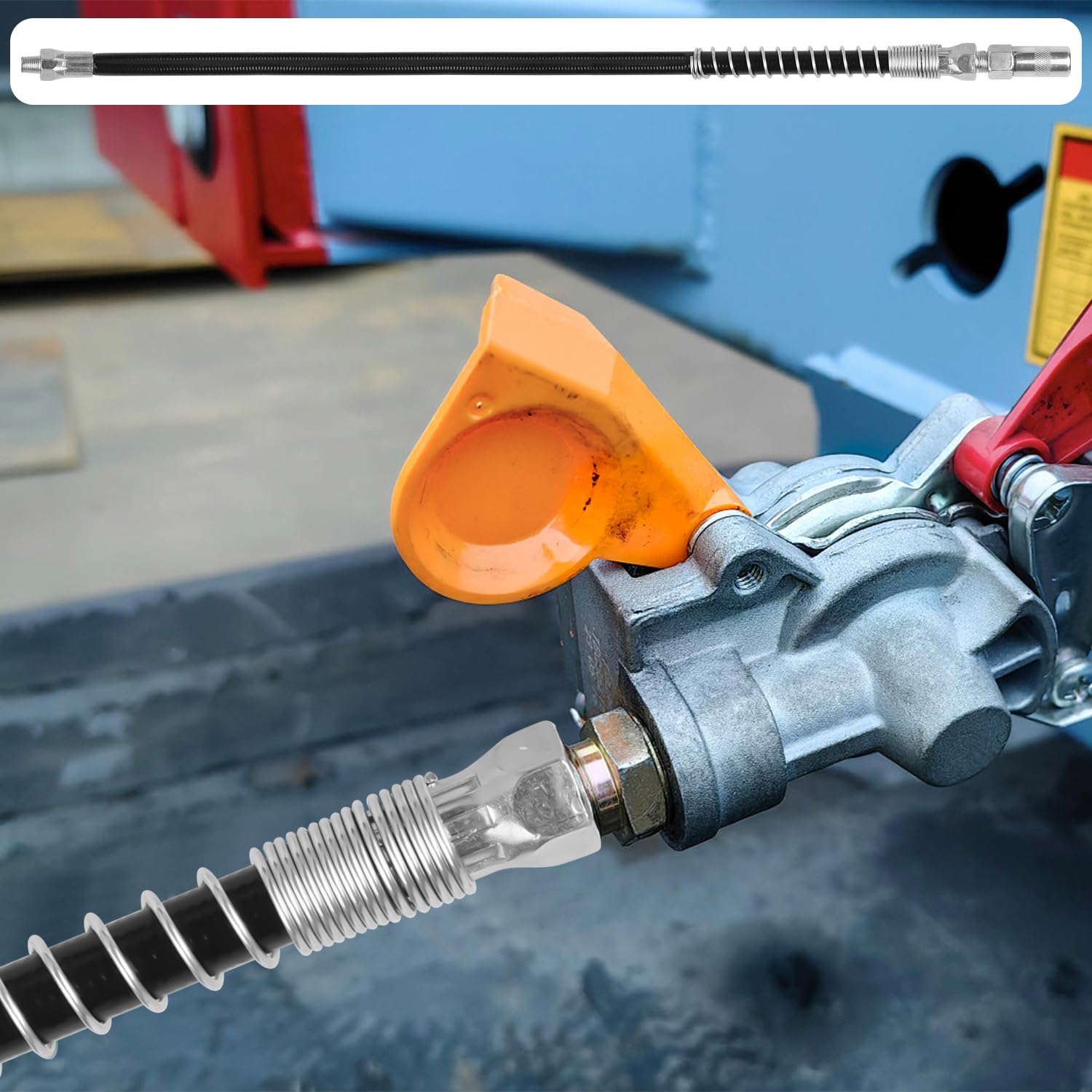 Heavy Duty Grease Gun Accessory Kit - 18 Inch Spring Flex Hose with 8000PSI Coupler, 1/8