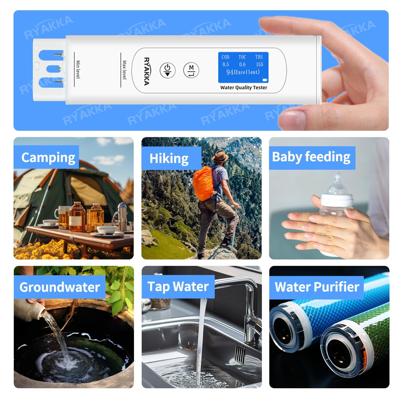 Premium 6-in-1 Water Quality Tester - Digital Analyzer for TOC, COD, TDS, UV275, EC & Temperature | Accurate Testing for Well Water, Tap Water & Purified Water | Ideal for Home, Lab, Outdoor & Emergency Preparedness