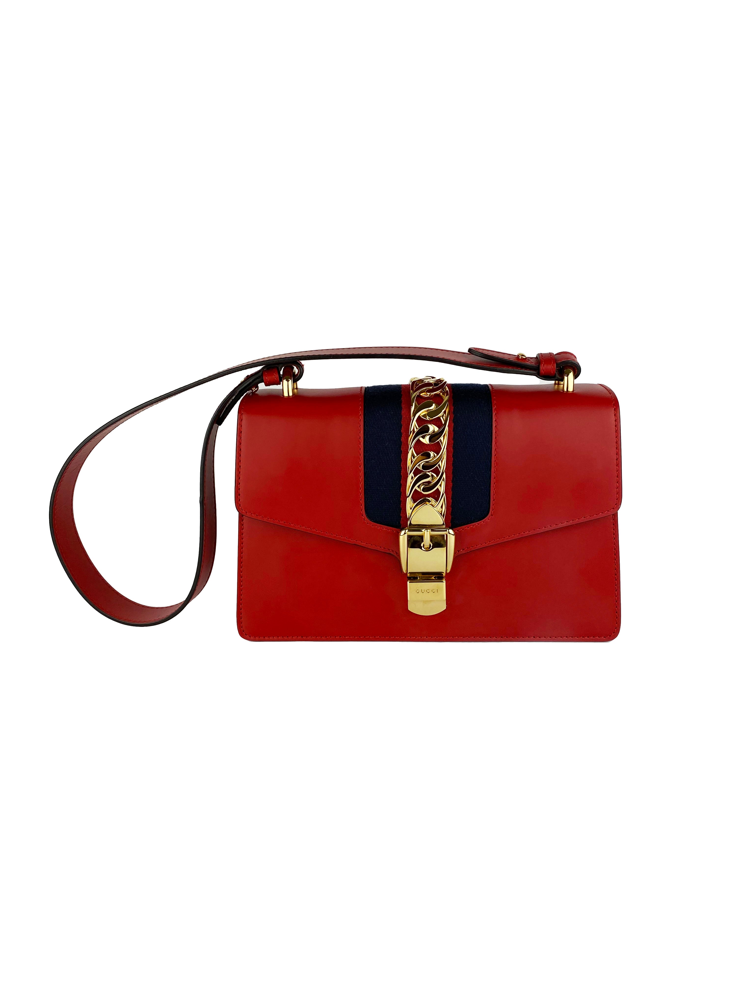 Gucci Sylvie Small Red Leather Crossbody Bag for Women - Luxury Designer Handbag for Everyday Use, Date Night & Travel