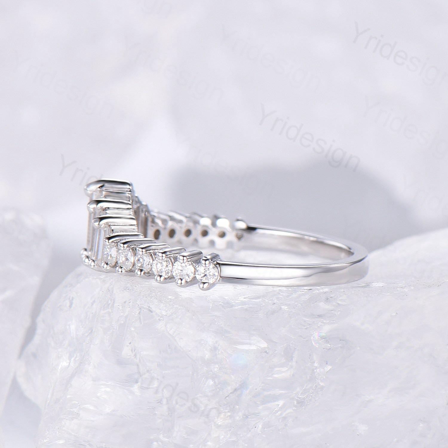 Baguette Cut Moissanite Wedding Band in White Gold or Platinum - Diamond Anniversary Gift for Women, Matching Stacking Ring, Art Deco Promise Band - Perfect for Engagement, Wedding, Anniversary & Special Occasions
