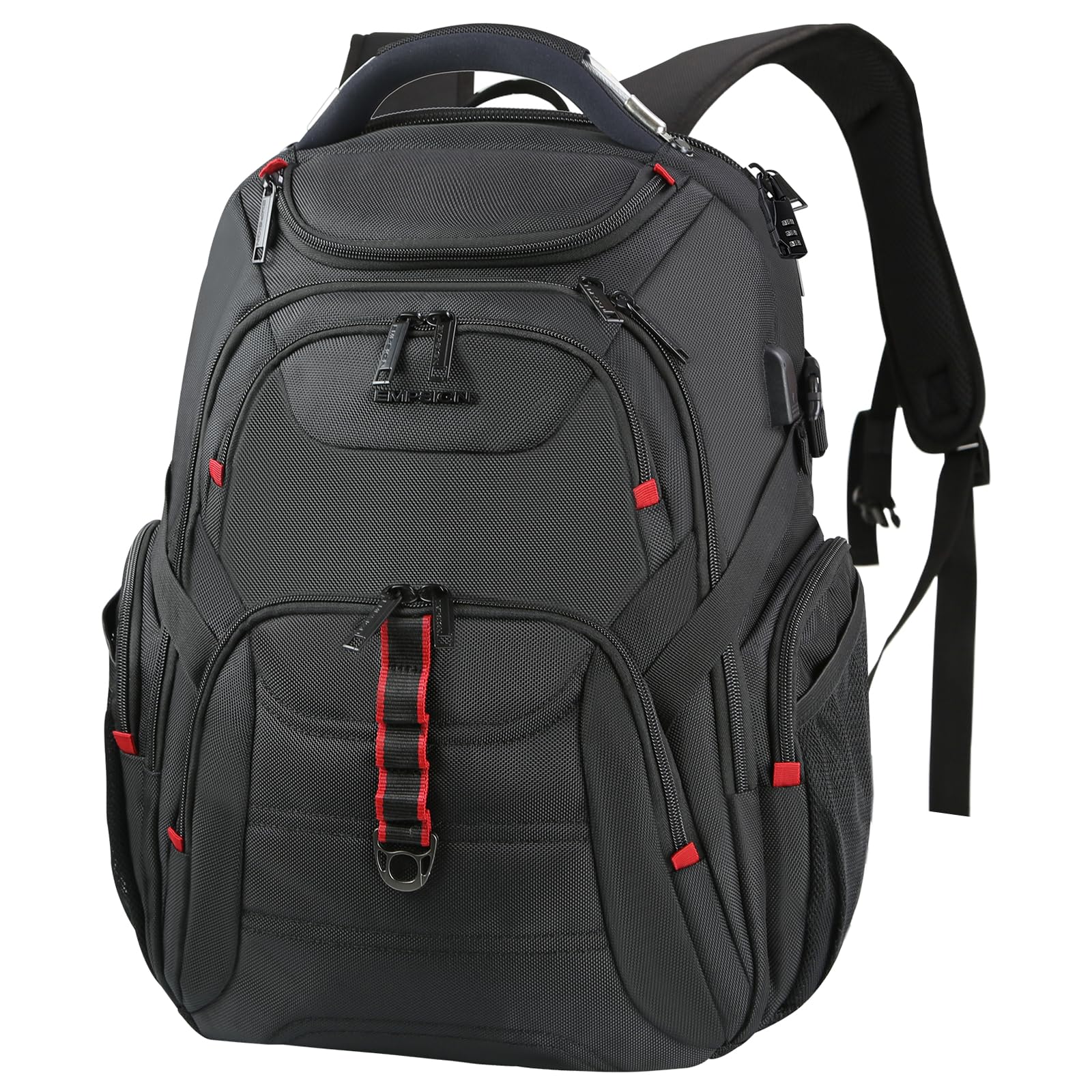 EMPSIGN 17.3 Inch Anti-Theft Laptop Backpack for Men & Women - 45L Business Travel Backpack with USB Charging Port, Water-Repellent Design - Perfect for Work, College, School & Daily Commute - Black