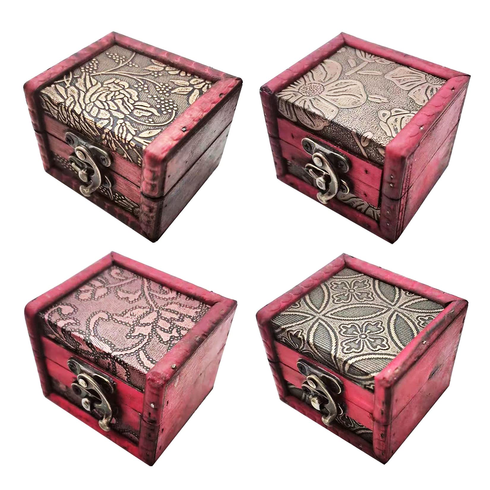 Vintage Handmade Wooden Jewelry Box with Mini Metal Lock - 4 Elegant Styles, Square Ring Storage Case | Perfect for Jewelry Organizer, Gift Box, and Home Decor
