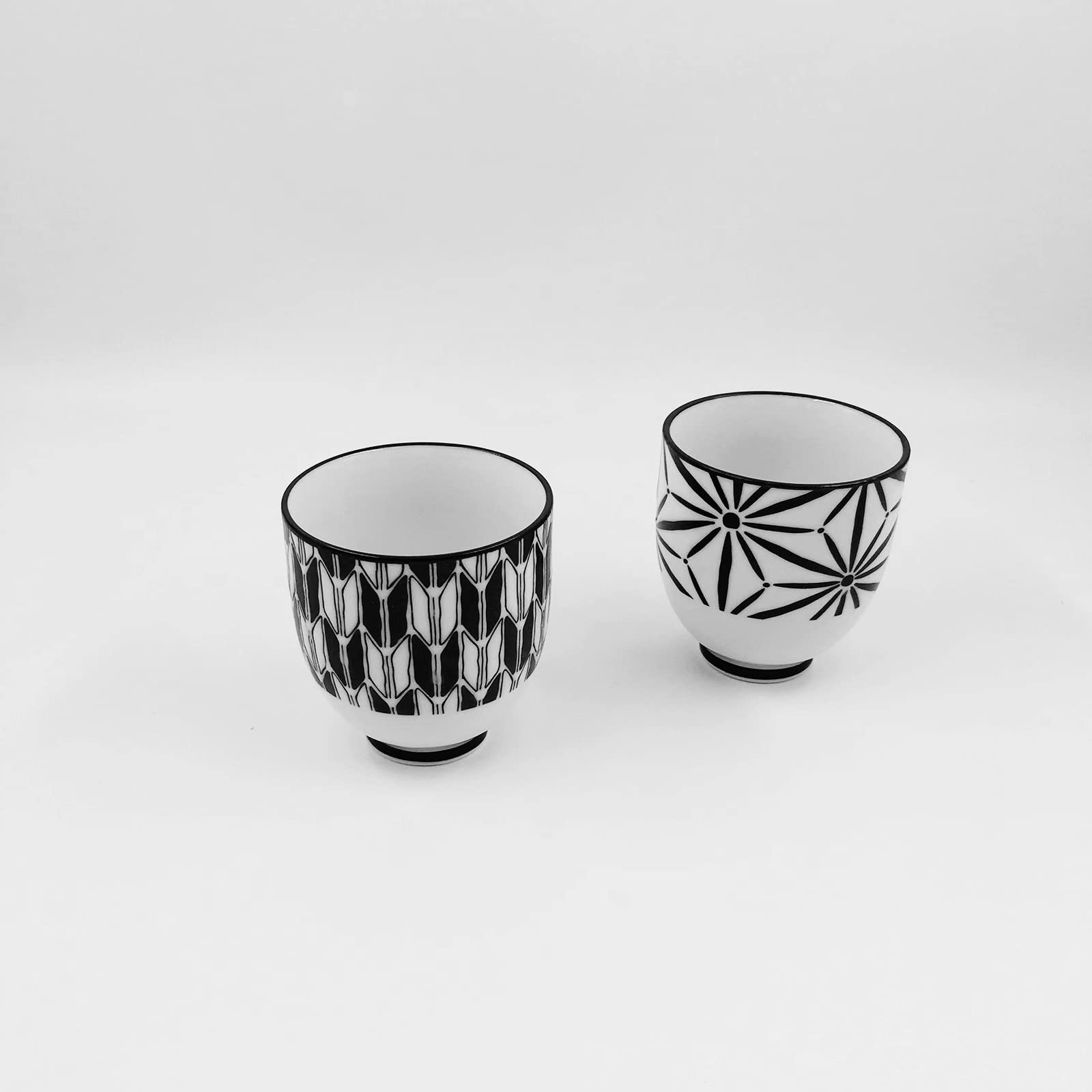 Japanese Komon Ceramic Tea Cups Set - Hand-Painted Porcelain Cups, Dishwasher Safe for Hot & Cold Drinks, Set of 2 (Asanoha-Yagasuri) - Perfect for Matcha, Coffee, Tea Ceremonies & Home Decor