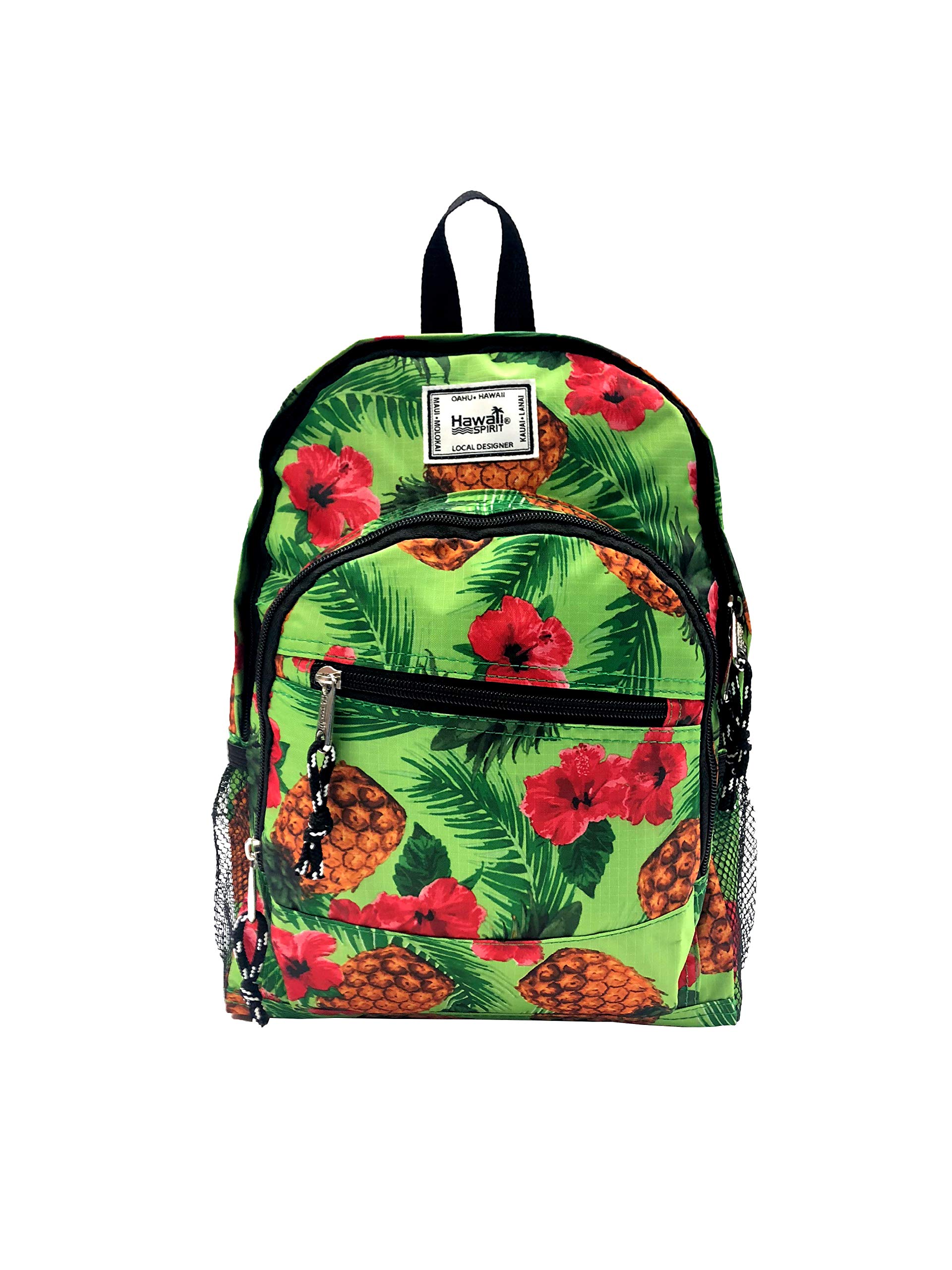 Hawaiian Pineapple Green Small Backpack - Lightweight & Durable Daypack for Travel, School, Beach, Hiking | Tropical Print Design
