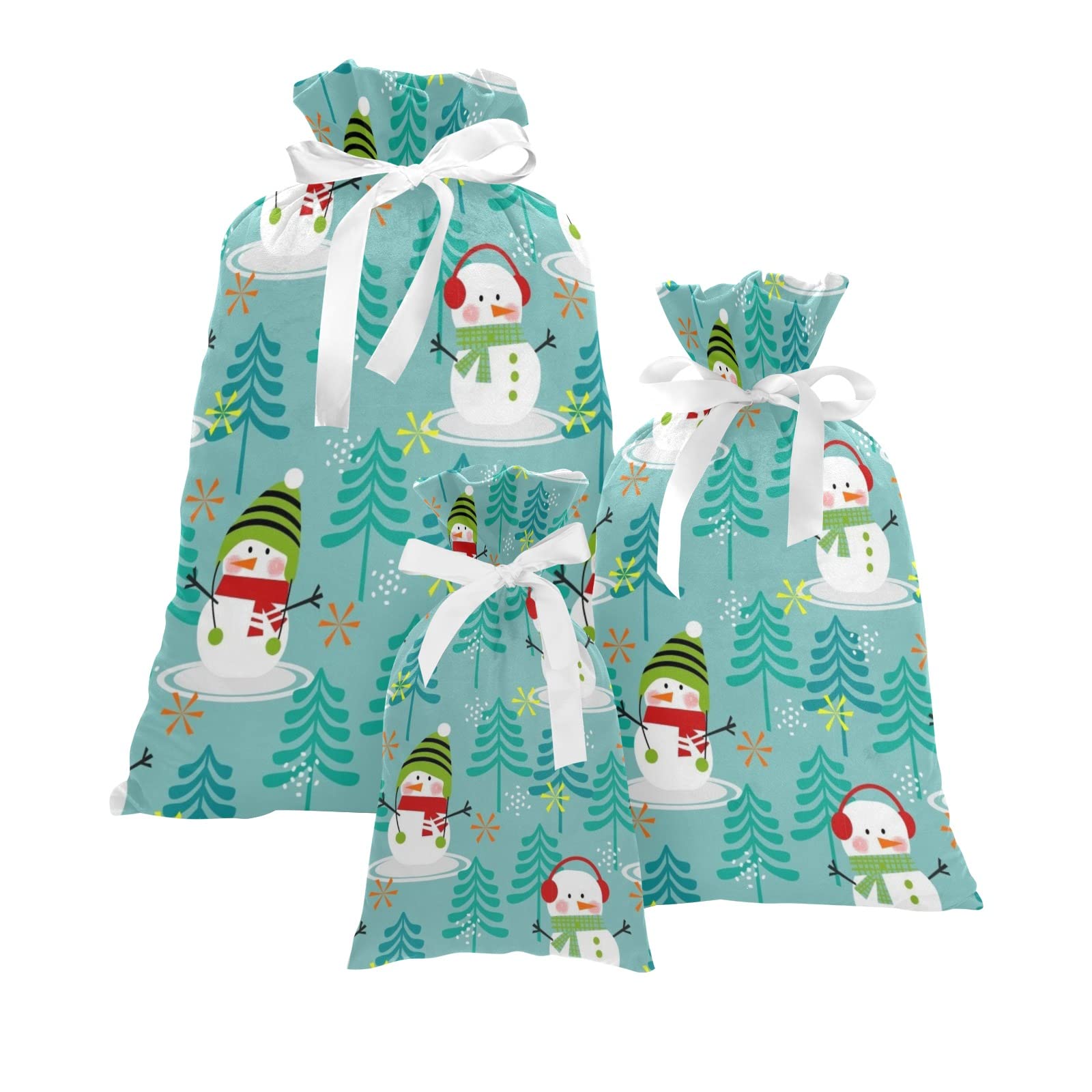 Festive Snowman Christmas Gift Bags with Ribbon - 3 Sizes (Small/Medium/Large) for Candy, Toys & Wrapping - Perfect for Holiday Gifts, Stocking Stuffers & Party Favors for Women, Men, Kids & Pets (Set of 3) - Great for Christmas Parties, Gift Exchanges & Pet Treat Packaging