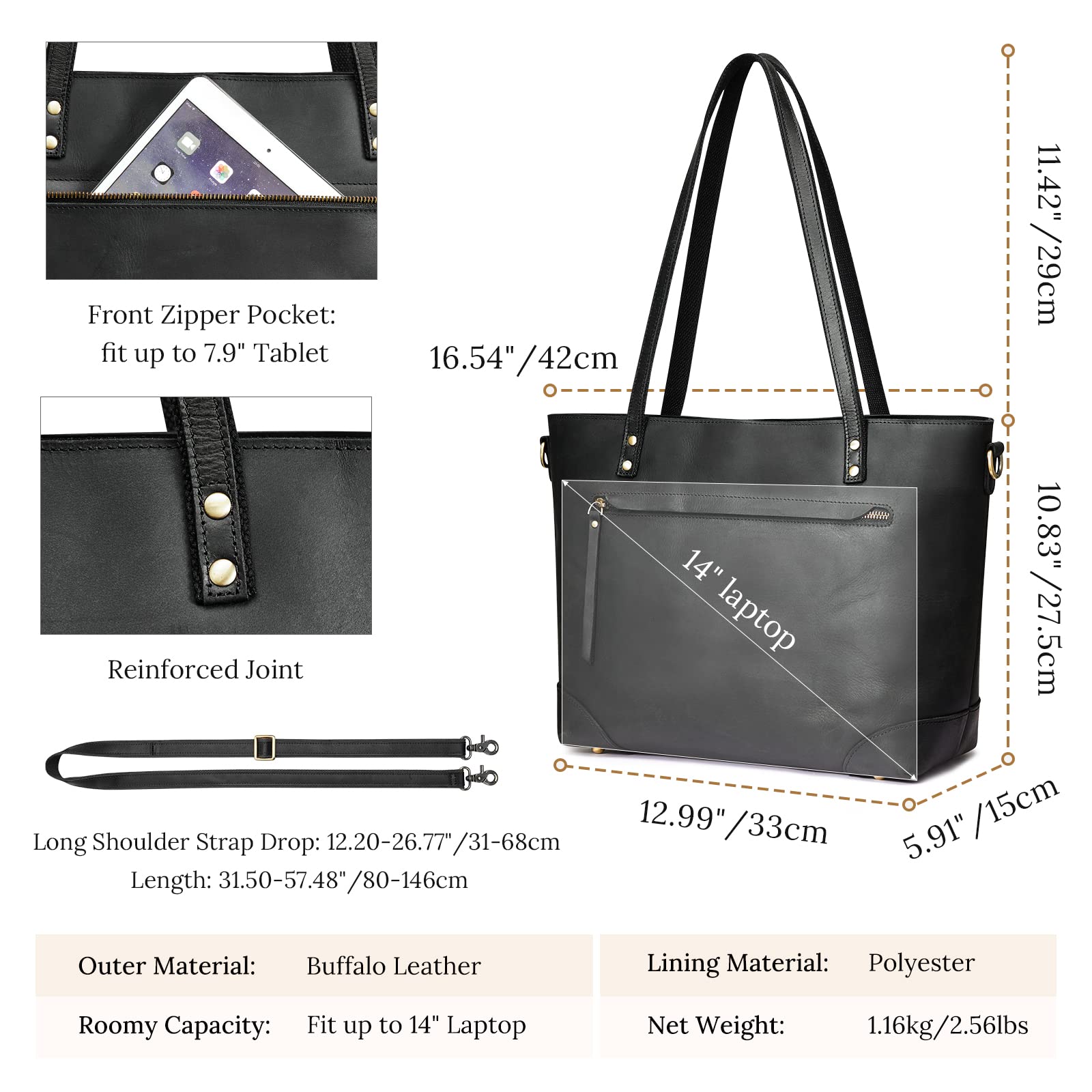 Genuine Leather Tote Bag for Women - Stylish Work Shoulder Bag & Crossbody Purse with Multiple Pockets | Perfect for Office, Travel & Everyday Use