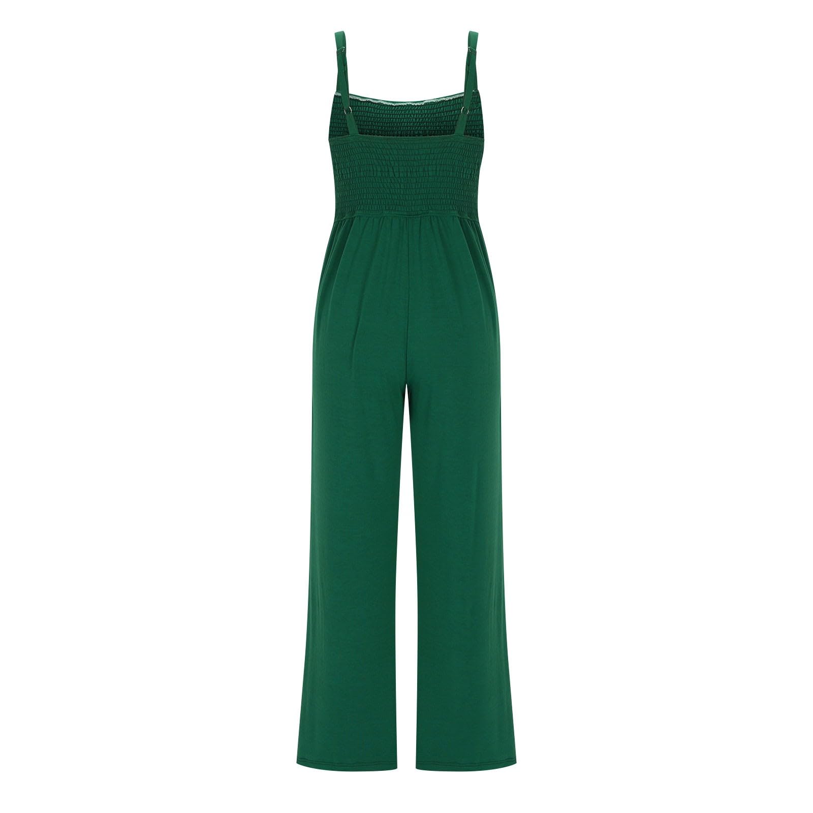 Women's Casual & Dressy Smocked High Waist Wide Leg Jumpsuit Romper with Pockets - Sleeveless Summer Overalls for Work, Travel & Outdoor Activities
