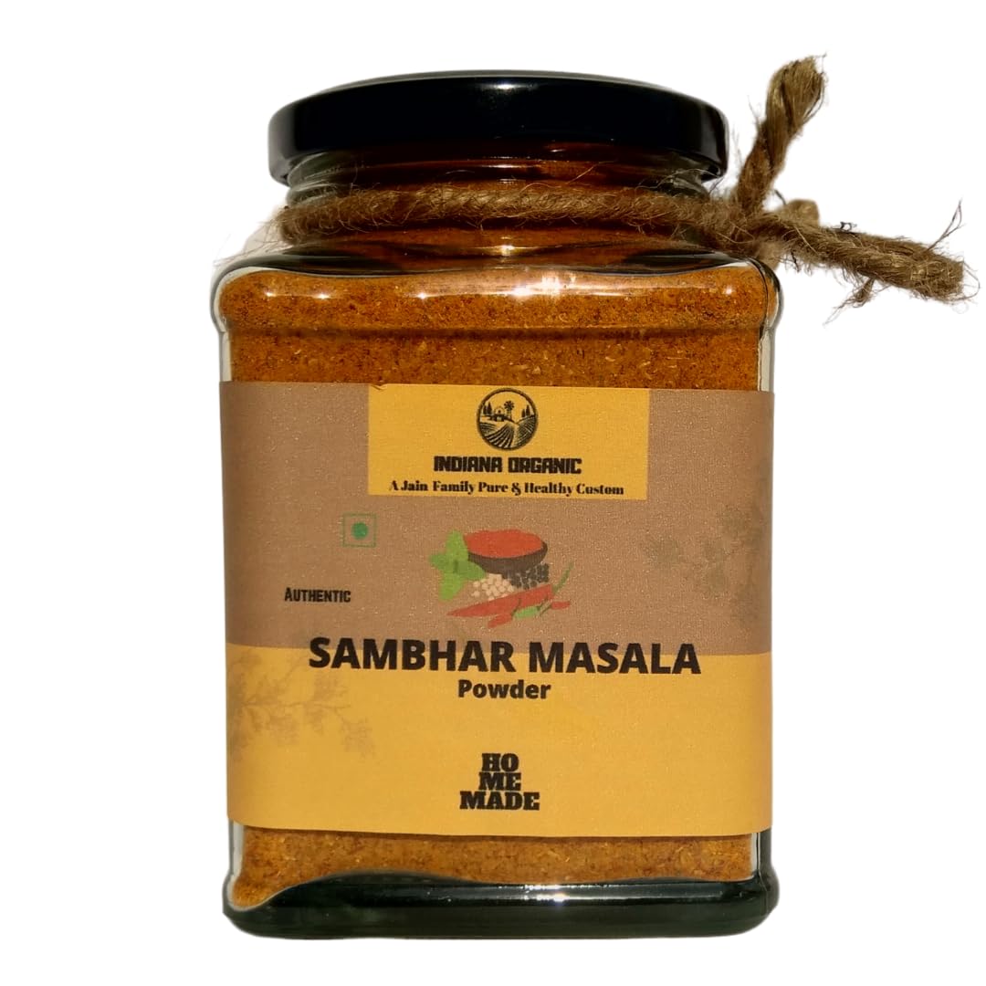 Organic Sambar Masala Powder 150g - Authentic Indiana Spice Blend | No Onion & Garlic | Freshly Packed | No Colors, Fillers, Additives or Preservatives | Perfect for South Indian Curry, Lentil Dishes & Vegan Cooking