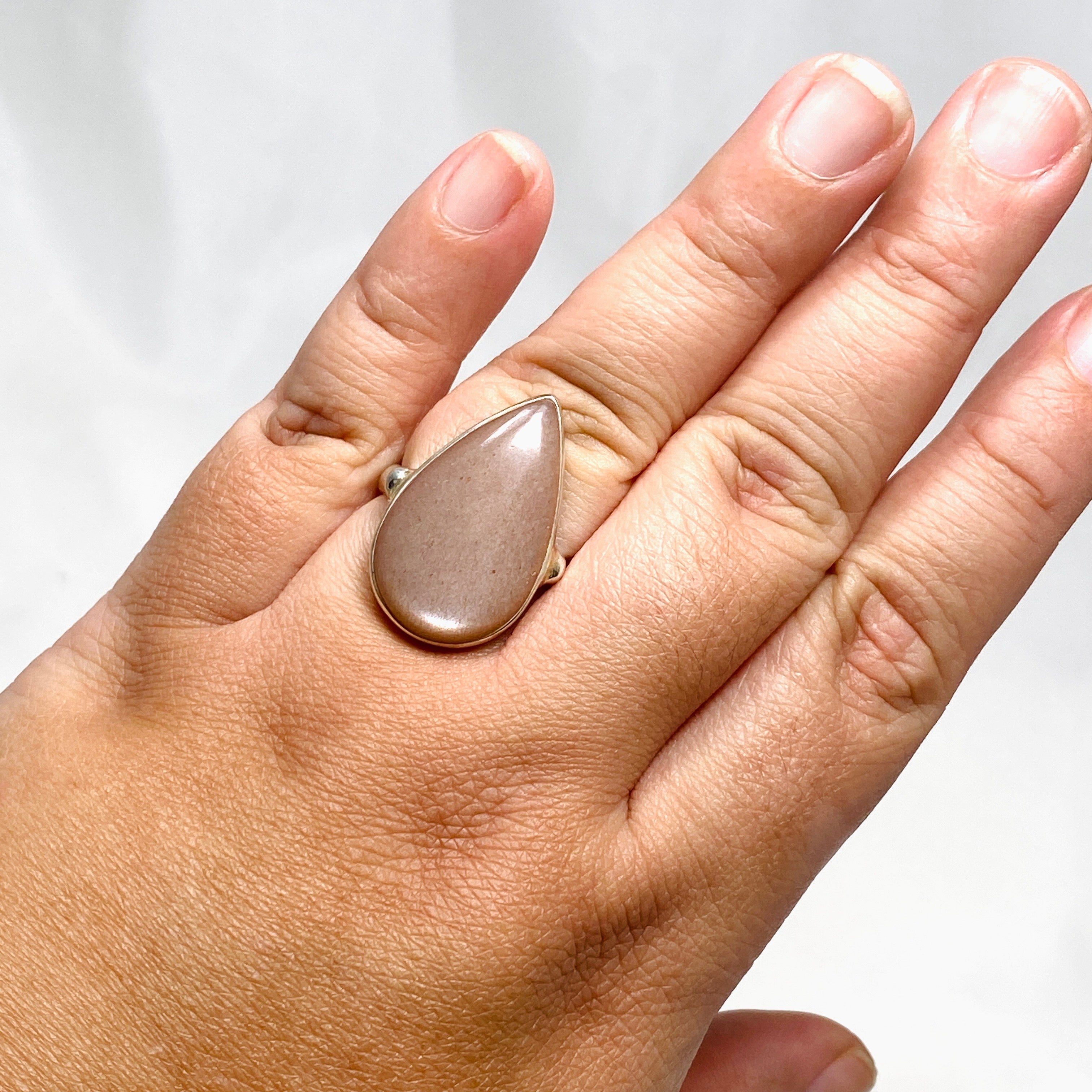 Natural Peach Moonstone Teardrop Ring - Size 11 Silver Jewelry KRGJ2200 | Elegant Boho Gift for Women, Perfect for Weddings & Date Nights
