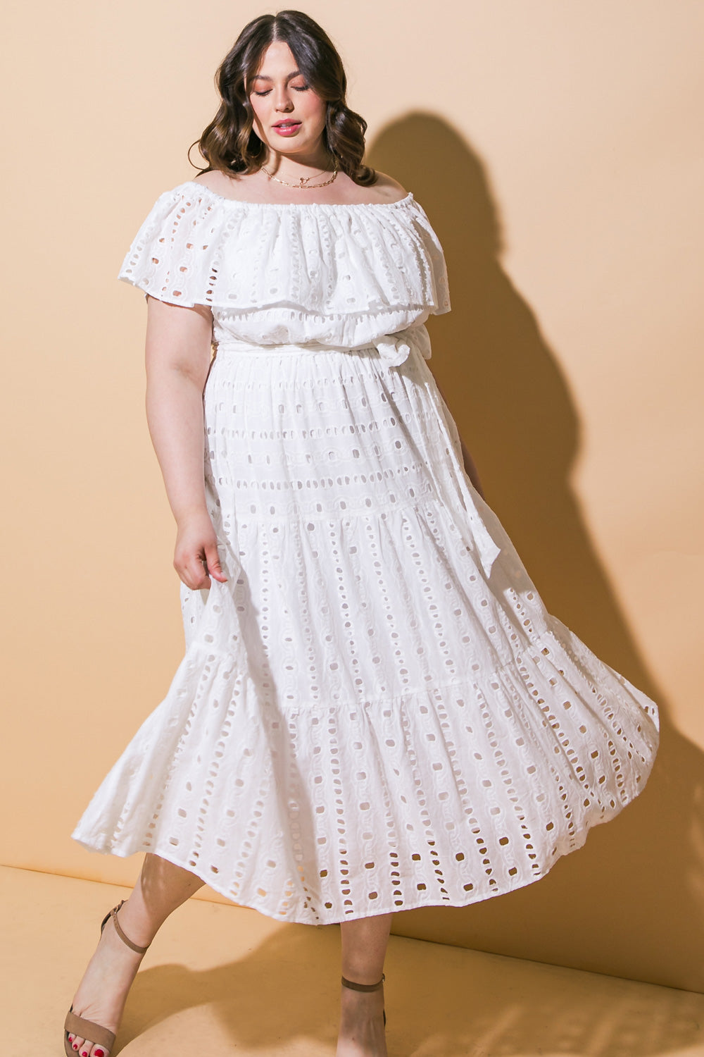 Breathable Eyelet Midi Dress for Women - Summer Floral Boho Dress with Short Sleeves - Perfect for Beach, Vacation & Casual Outings