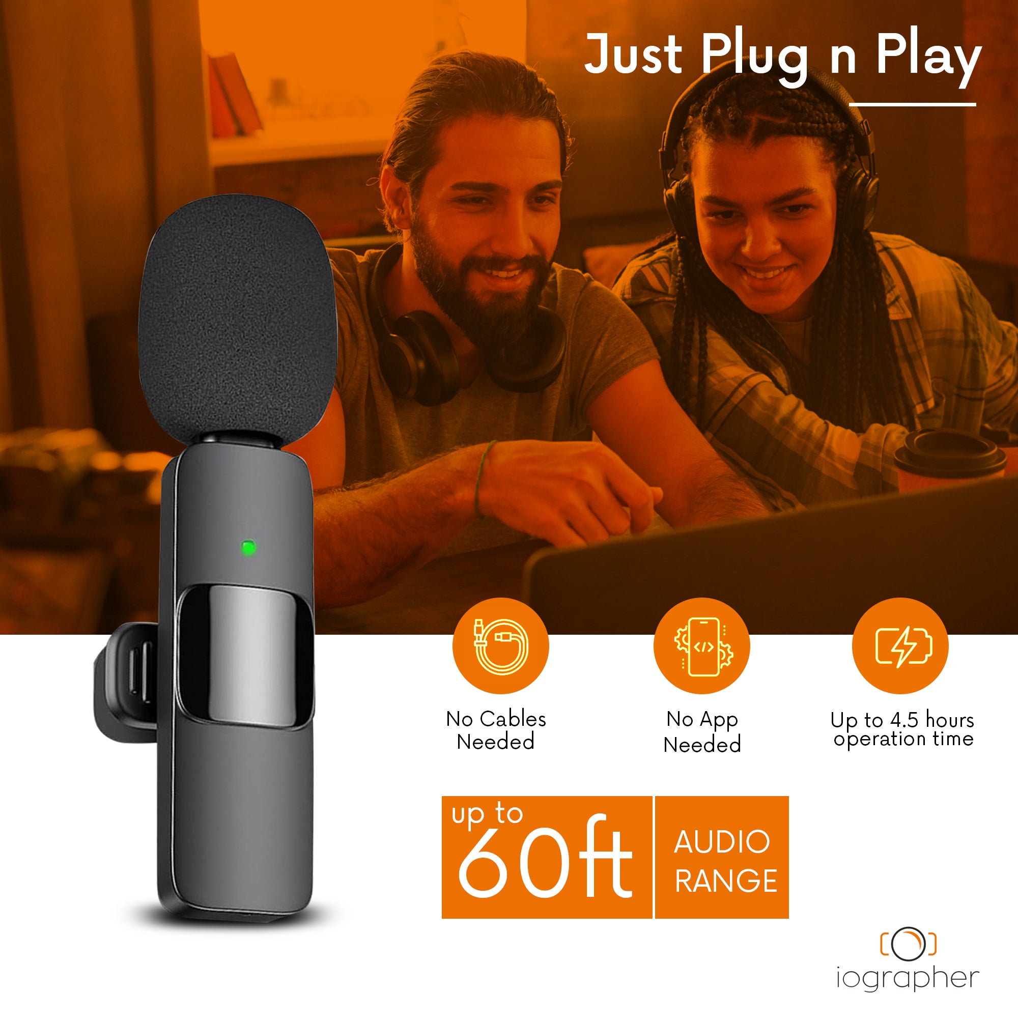 2 Pack Wireless Mini Lavalier Lapel Microphone for iPhone, iPad, Android - Compact Clip-on Mic for Vlogging, Interviews, Live Streaming & YouTube Videos