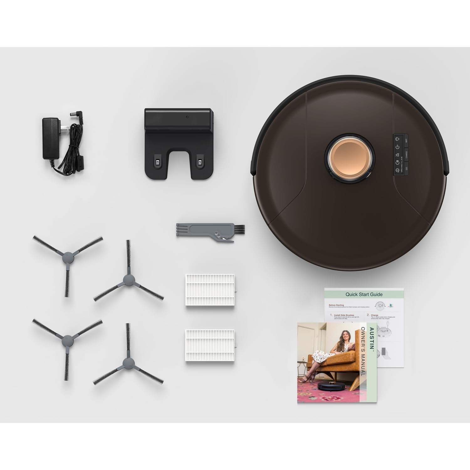 bObsweep Austin Robotic Vacuum Cleaner for Hardwood Floors & Carpets - Smart WiFi Connected, Self-Charging, Espresso Color - Perfect for Pet Hair & Home Cleaning