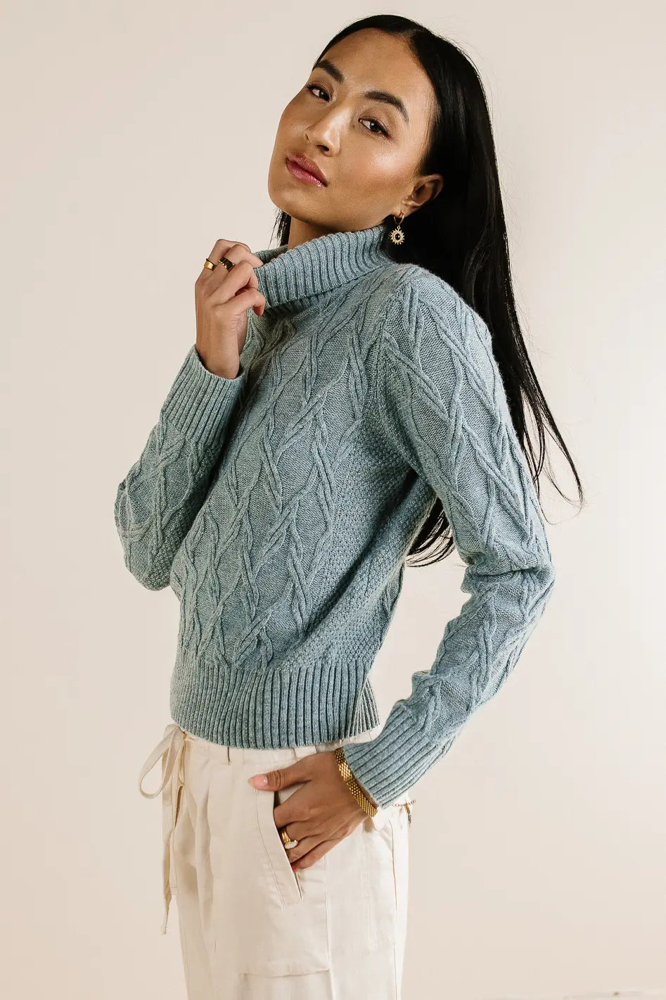 Women's Maeve Blue Turtleneck Sweater - Soft Winter Knit Pullover for Casual & Office Wear | FINAL SALE