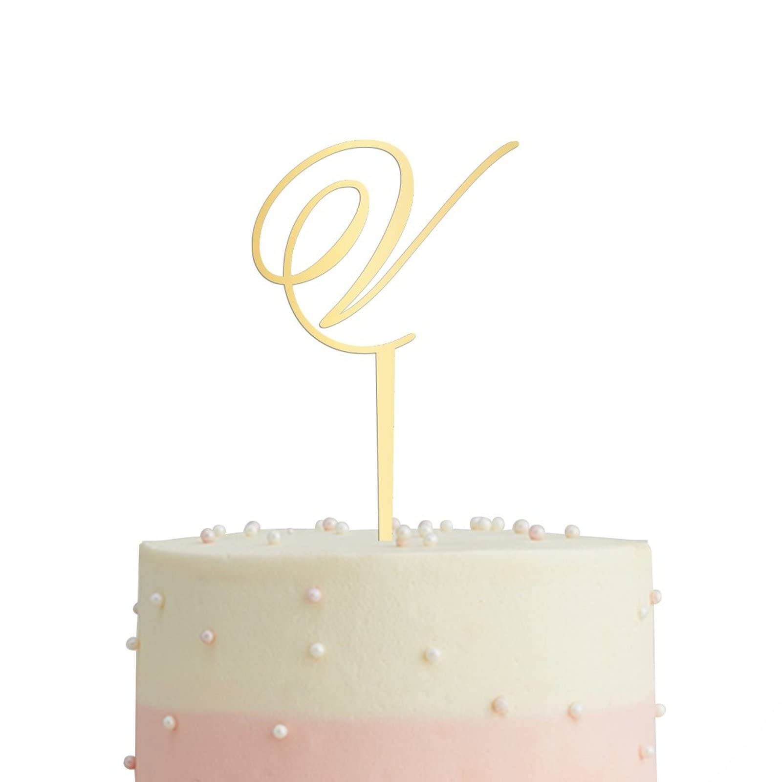Gold Acrylic Monogram Cake Topper - Letter V Wedding Cake Decor for Anniversary, Birthday Party Supplies | Rustic Elegant Cake Topper for Wedding, Anniversary, Birthday Celebrations
