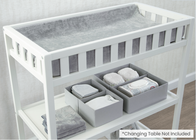 7-Piece Essential Baby Changing Table Set for Newborns – Soft Changing Pad, Plush Cover, 3 Liners & 2 Storage Bins – Perfect Baby Shower Gift for Boys & Girls – Ideal for Nursery Organization & Diaper Changes