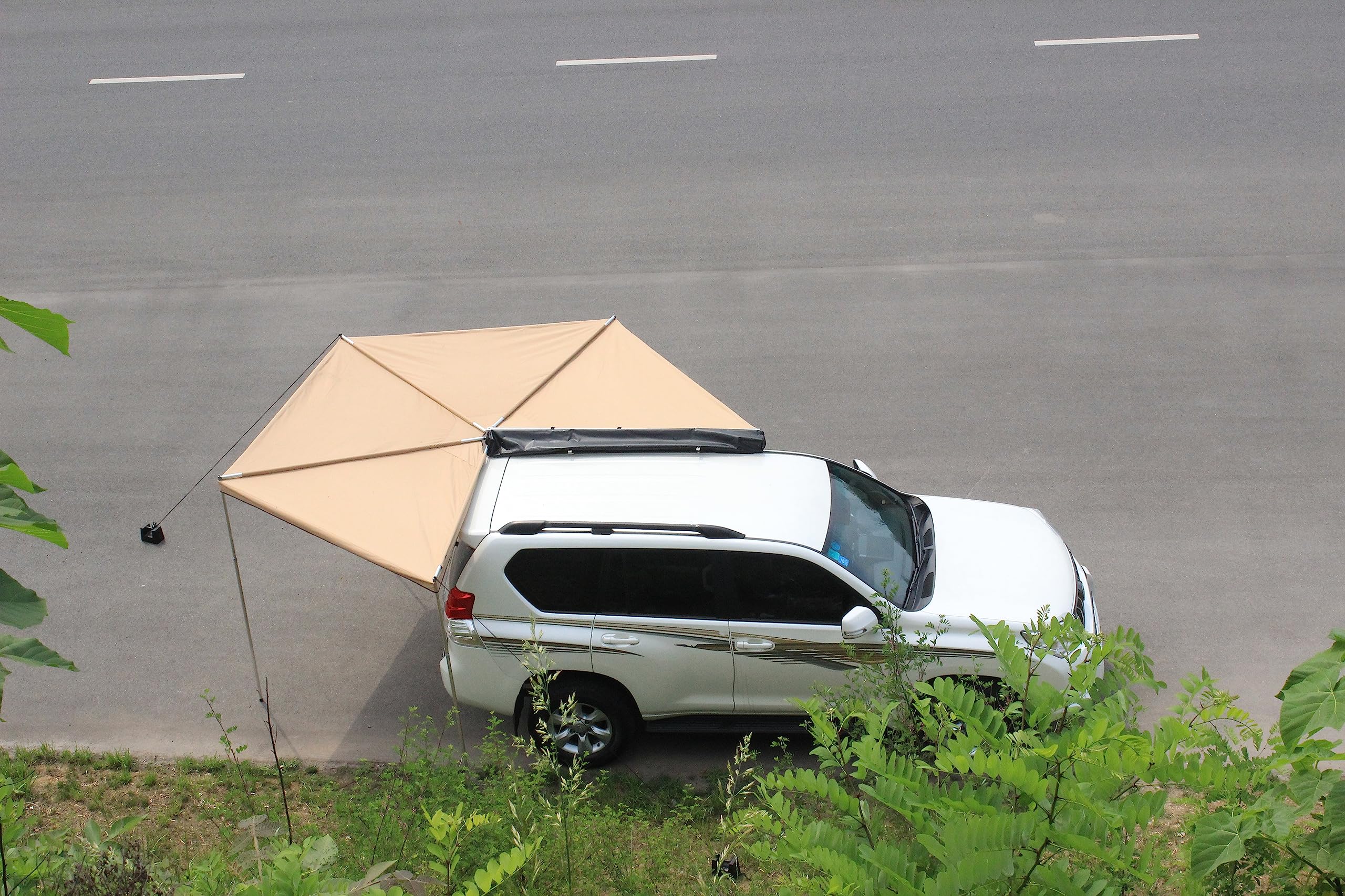 270° Vehicle Awning Rooftop Tent Sun Shelter - 8.2ft Radius for SUV/Truck with Roof Rack (Right/Left Side, Khaki) | Perfect for Camping, Overlanding & Outdoor Adventures