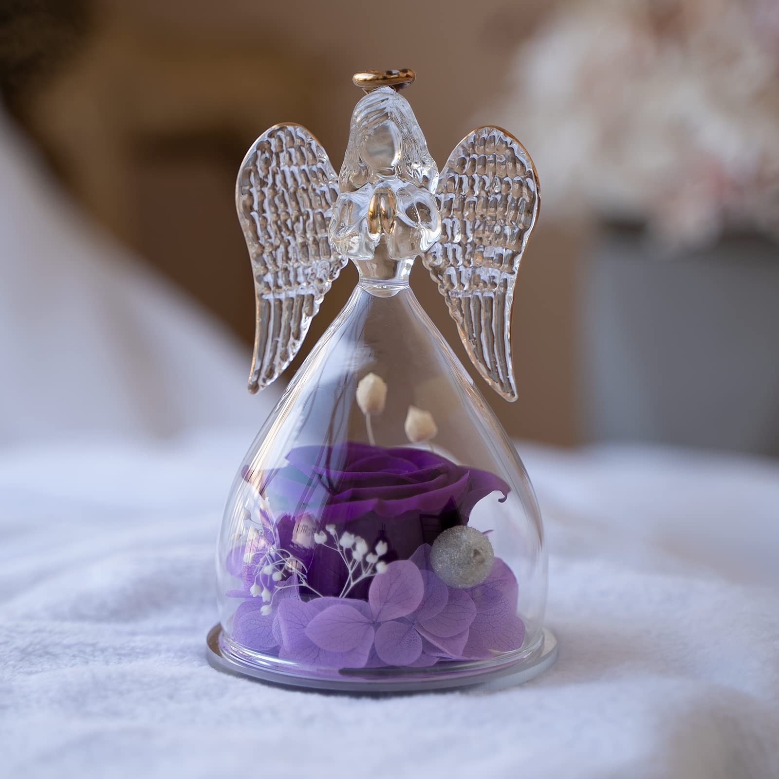 Preserved Real Rose in Glass Dome with Angel Figurine - Eternal Flower Gift for Mom, Grandma, Wife | Birthday, Mother's Day, Christmas, Anniversary, Thanksgiving Present | Home Decor, Wedding Centerpiece, Romantic Keepsake