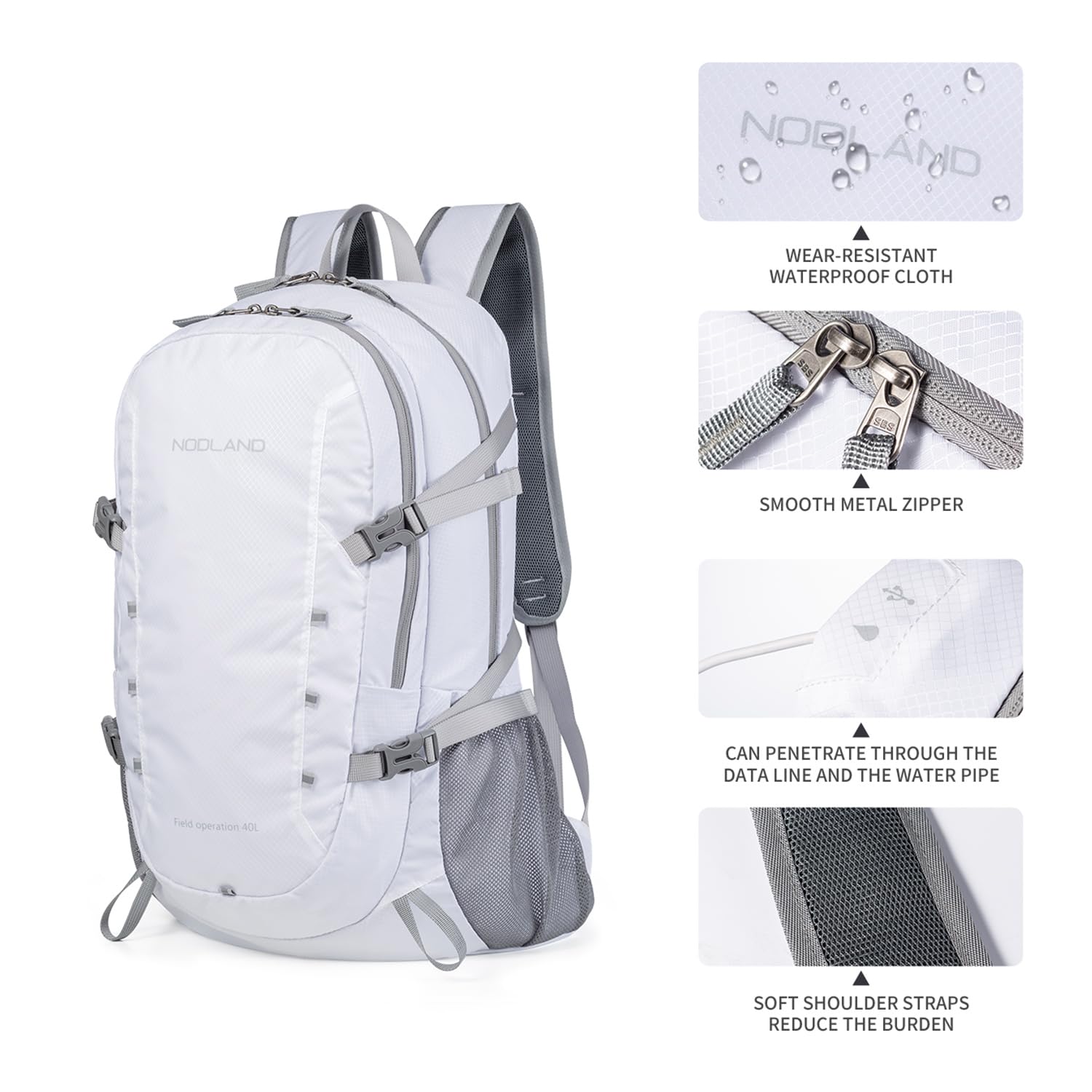 NODLAND 40L Lightweight Water-Resistant Travel Backpack - Foldable Daypack for Hiking, Camping & Outdoor Activities - Durable Rucksack for Men & Women - Perfect for Commuting, Weekend Trips & Adventure Travel