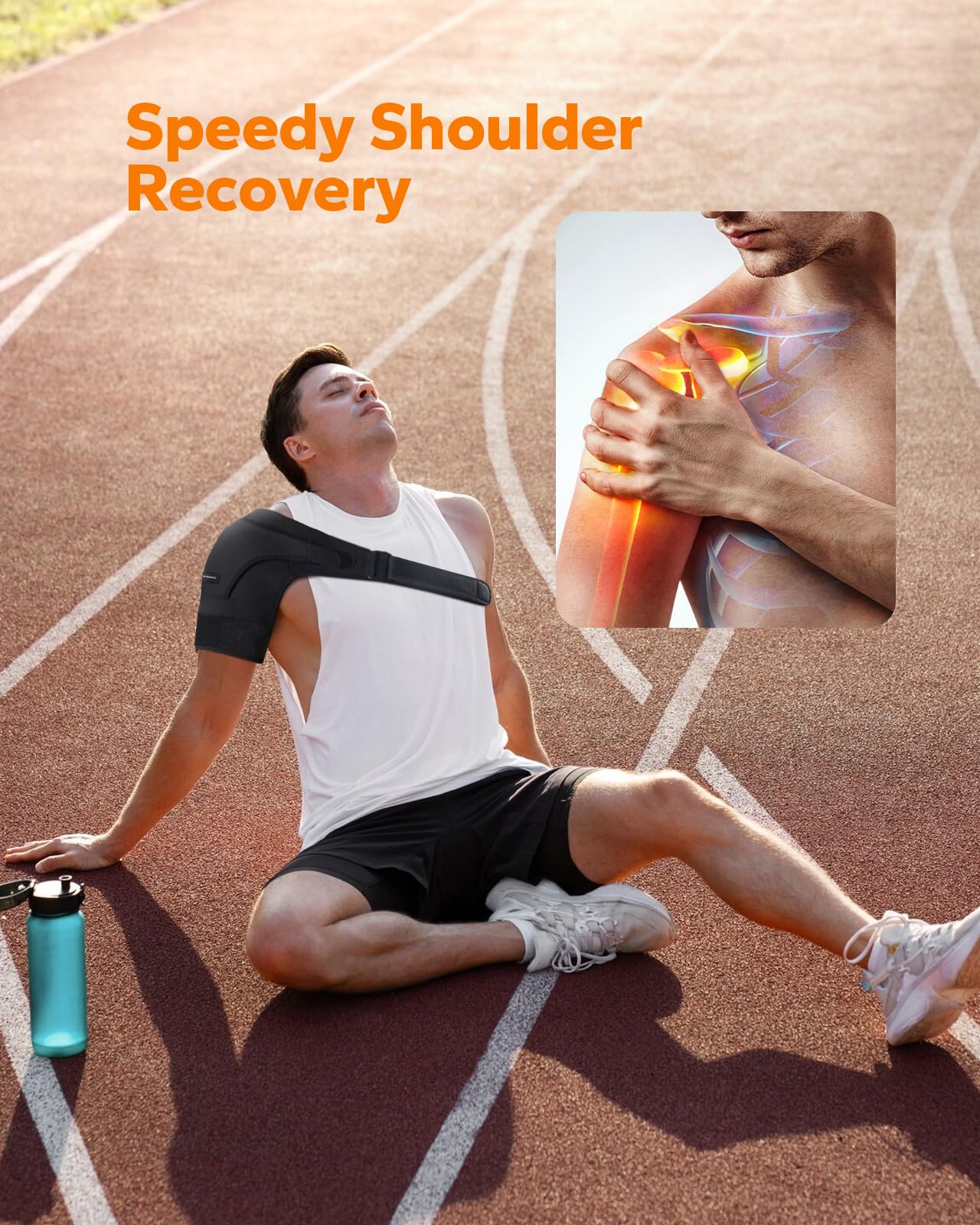 Komoko Shoulder Brace - Adjustable Rotator Cuff Support & Arm Sling for Pain Relief - Shoulder Compression Sleeve for Strains & Dislocation Prevention - Fits Left/Right Arm for Men & Women - Ideal for Sports Injuries, Post-Surgery Recovery & Daily Support