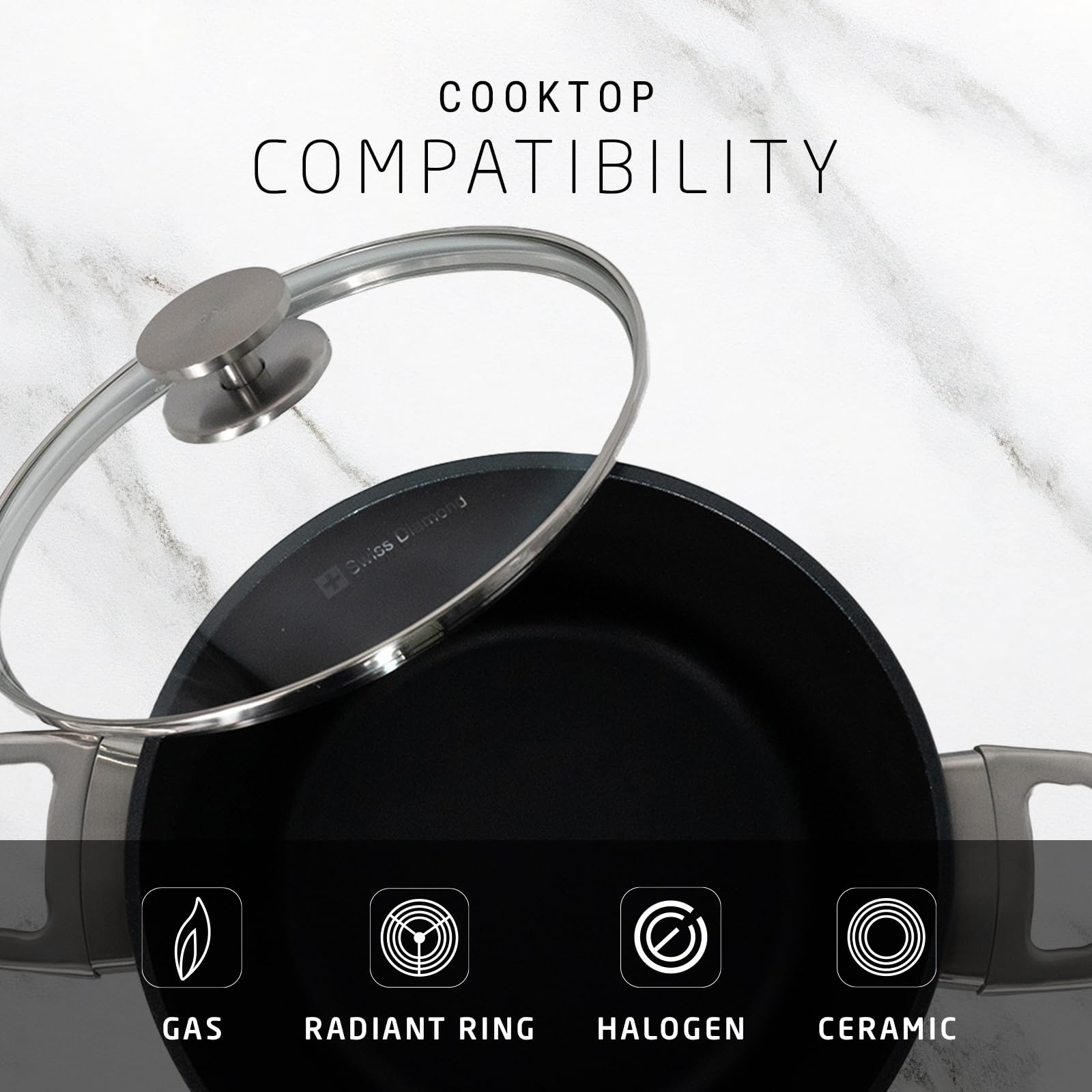 Premium Swiss Diamond 5.5 Quart Large Soup Pot with Lid - 9.5 Inch Nonstick Stock Pot for Soups, Broths, Chili & Cooking - Oven & Dishwasher Safe Gray Cookware - Perfect for Family Meals, Holiday Cooking & Restaurant Use