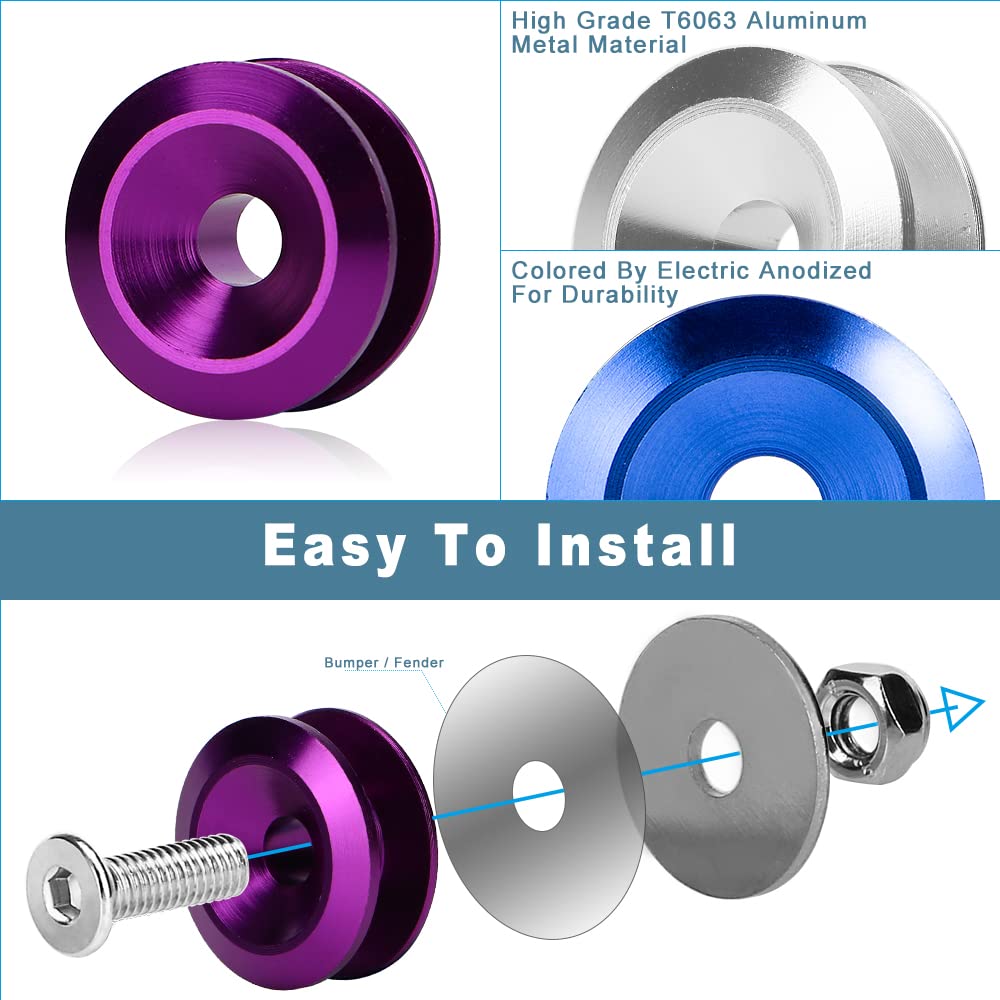 JDM Quick Release Bumper Fasteners Kit - 4 Piece Set with 8 O-Rings (Purple) | Front & Rear Bumper Accessories for Car Modification & Racing | Perfect for Drift Cars, Tuner Vehicles & Automotive Upgrades