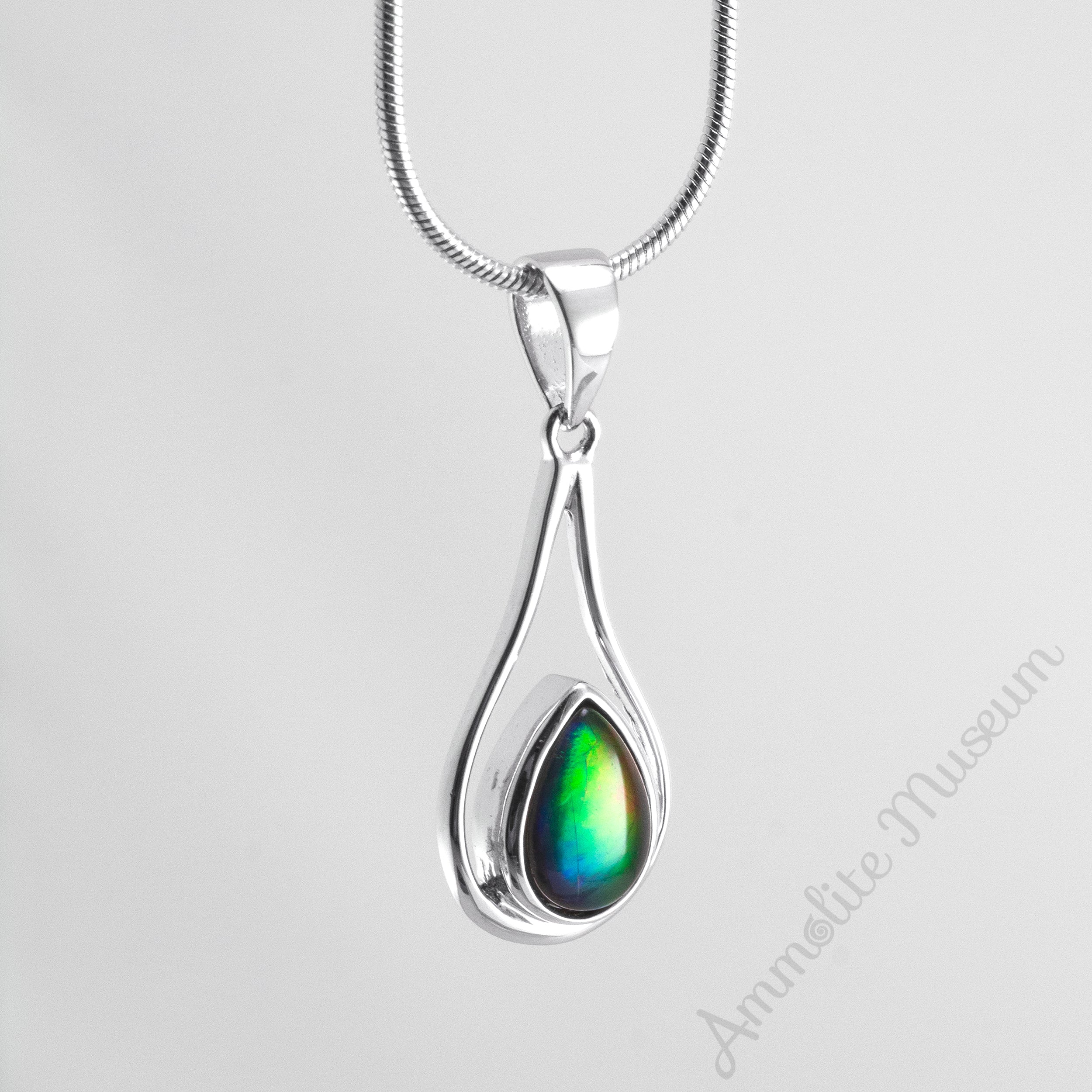 Authentic Ammolite Sterling Silver Teardrop Pendant Necklace | NAOMI Jewelry | Elegant Gift for Women, Birthday & Anniversary | Perfect for Formal Events & Special Occasions