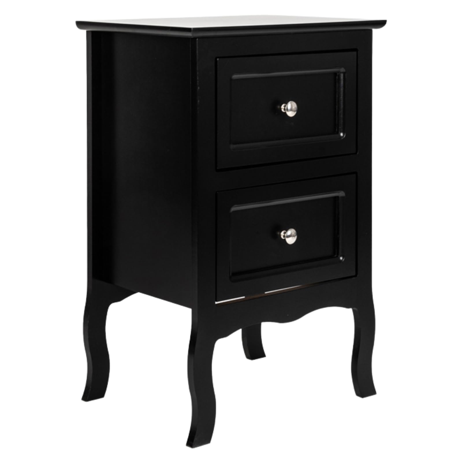 Karl Home Black Nightstand for Bedroom - 2 Drawer French Country Wooden Bedside Table with Curved Legs - Perfect for Bedroom, Living Room, Dorm & Guest Room