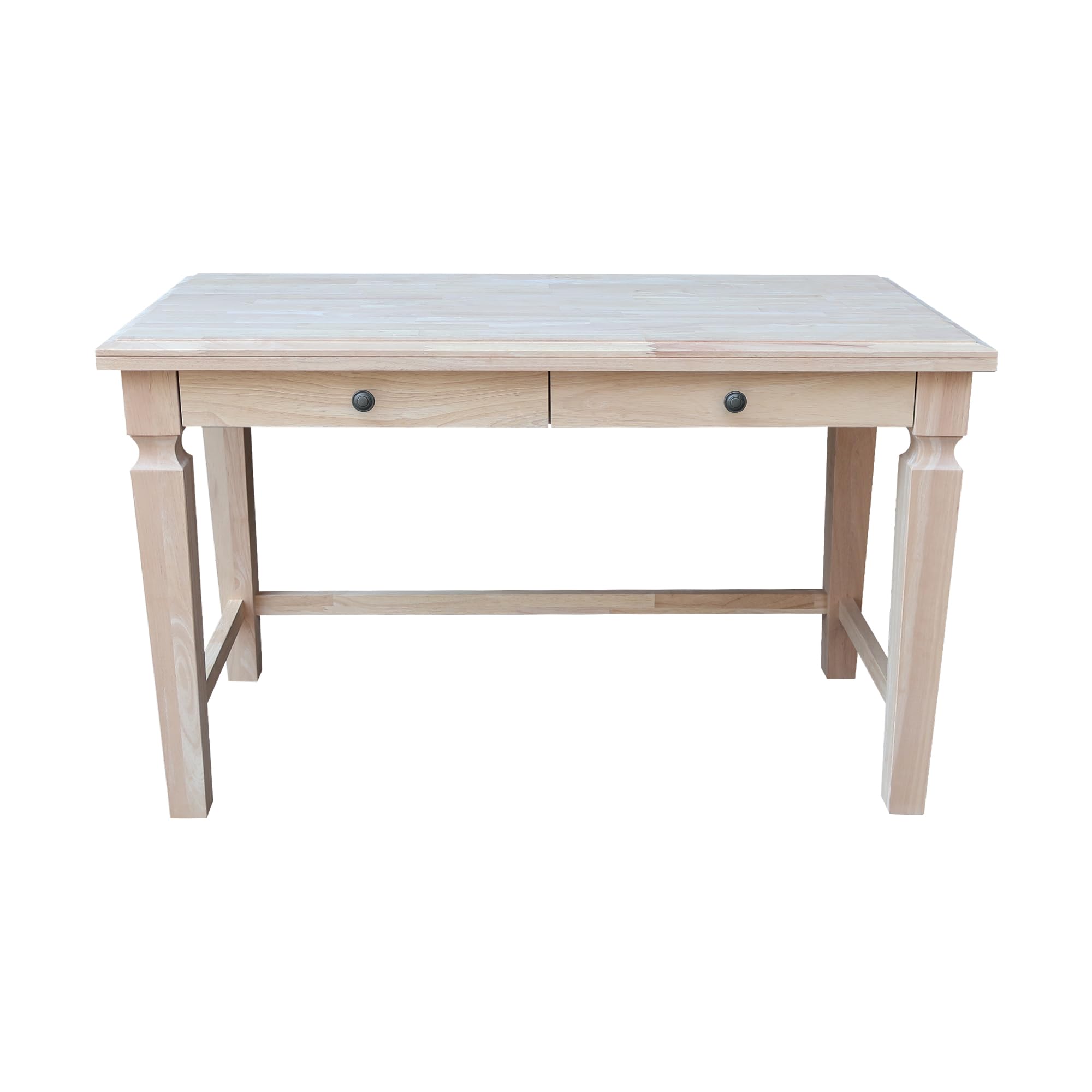IC International Concepts Solid Wood Vista 2 Drawers Unfinished Writing Desk - Home Office Furniture for Study, Work & Crafting
