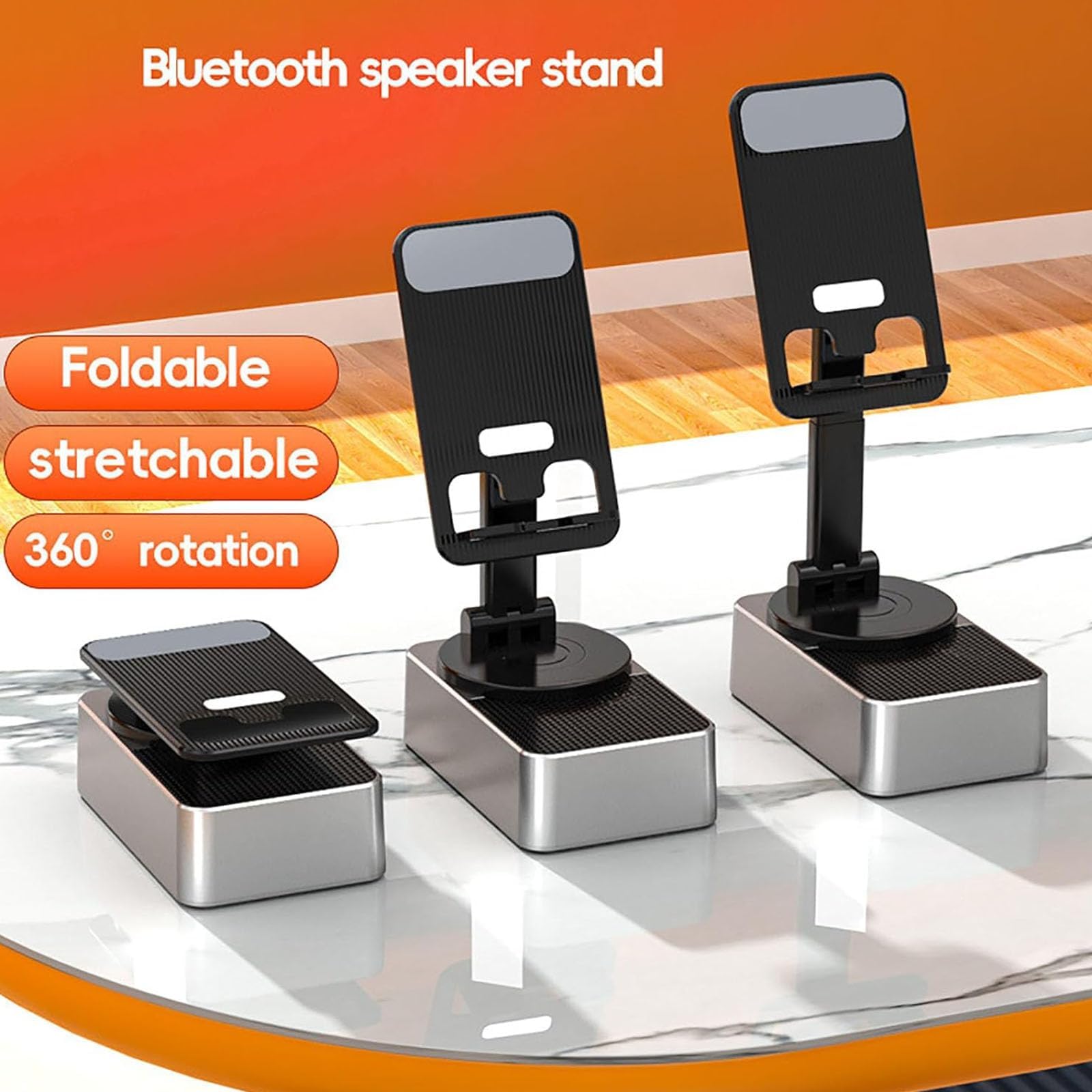 Bluetooth Audio Power Phone Holder - Wireless Speaker & 3-in-1 Foldable Stand for iPhone & Android (Black) | Perfect for Home, Office & Car Use