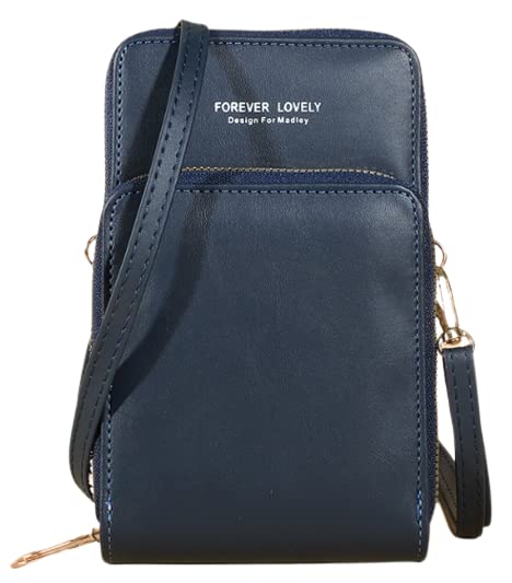 MOCA Women's Crossbody Sling Bag with Phone Holder - Touch Screen Wallet Purse for iPhone & Cards - Stylish Dark Blue Clutch for Daily Use, Travel & Shopping (SJ1211#P)