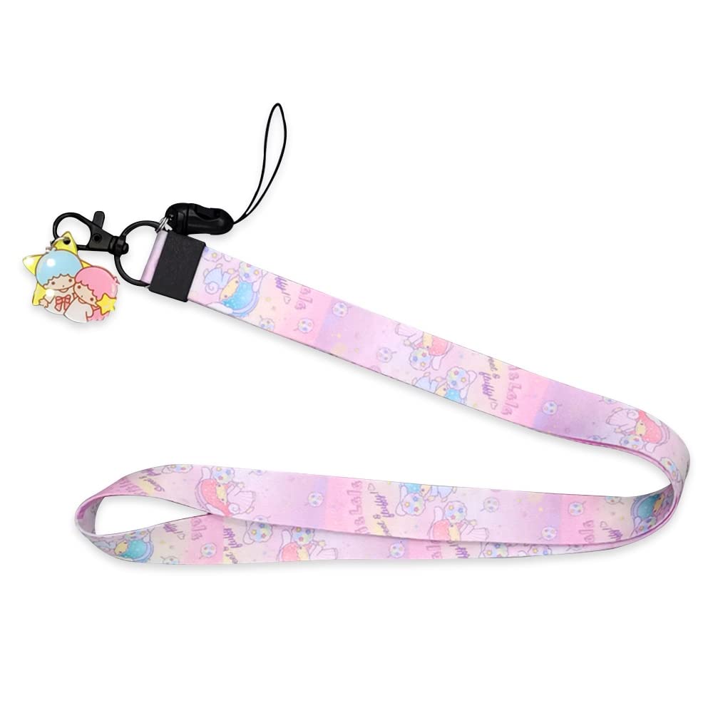 Little Twin Star Lanyards for Keys & ID Badges - Anime Keychain for Women & Kids - Pink Kikilala Neck Strap for Work & School