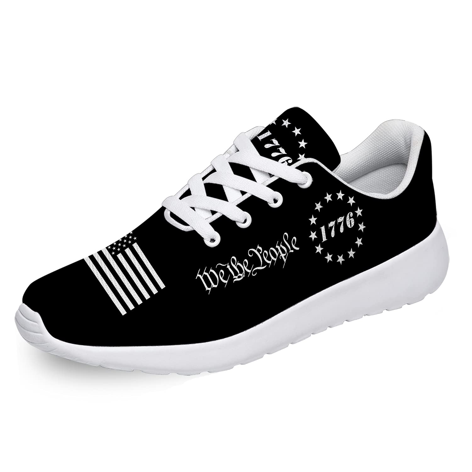 USA Flag Running Shoes for Men & Women - Patriotic Walking Tennis Sneakers with 1776 Betsy Ross Design - 