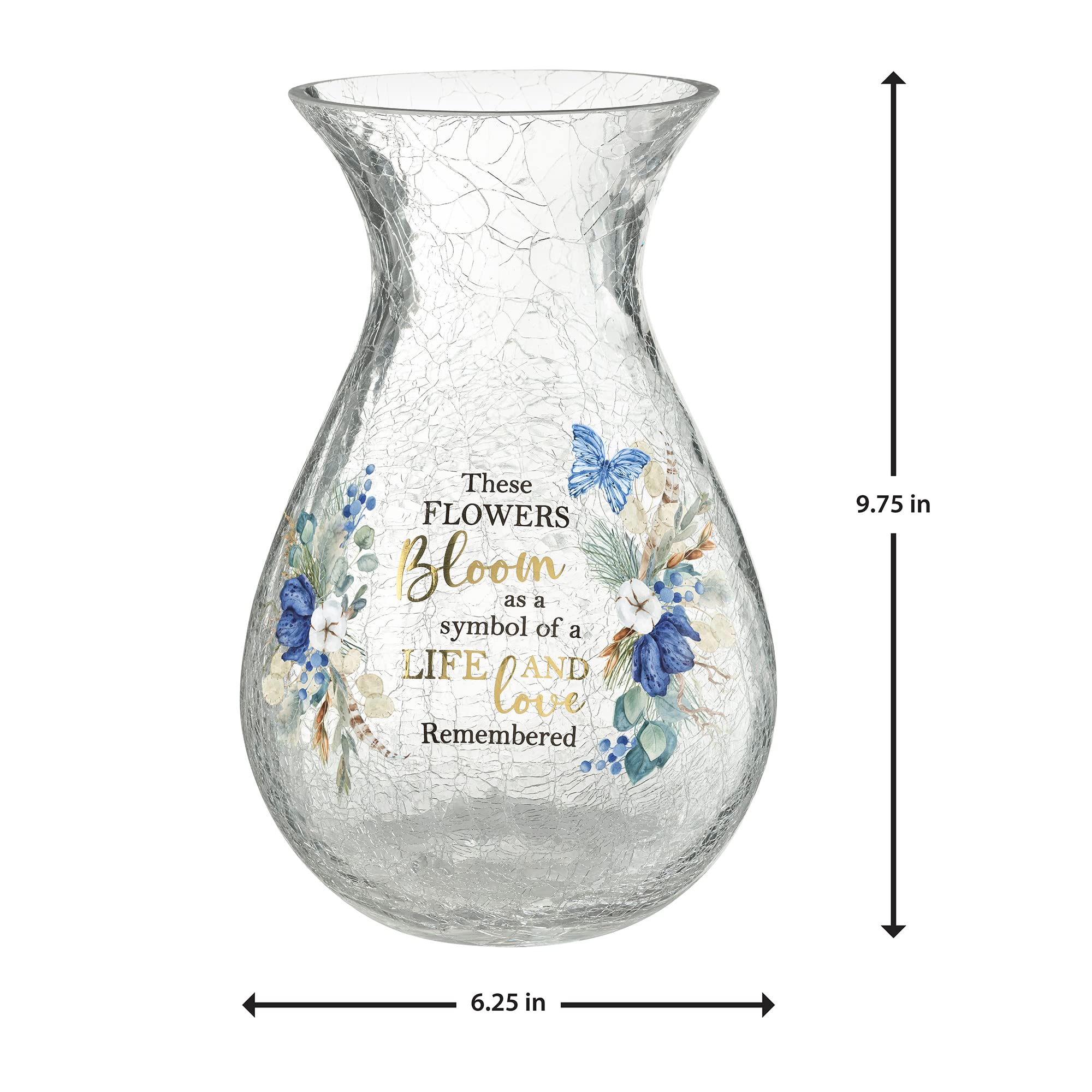Lillian Rose Crackle Glass Memorial Vase - Engraved Sympathy Verse for Funeral, Memorial Service & Home Decoration - Elegant Floral Display for Condolences & Remembrance