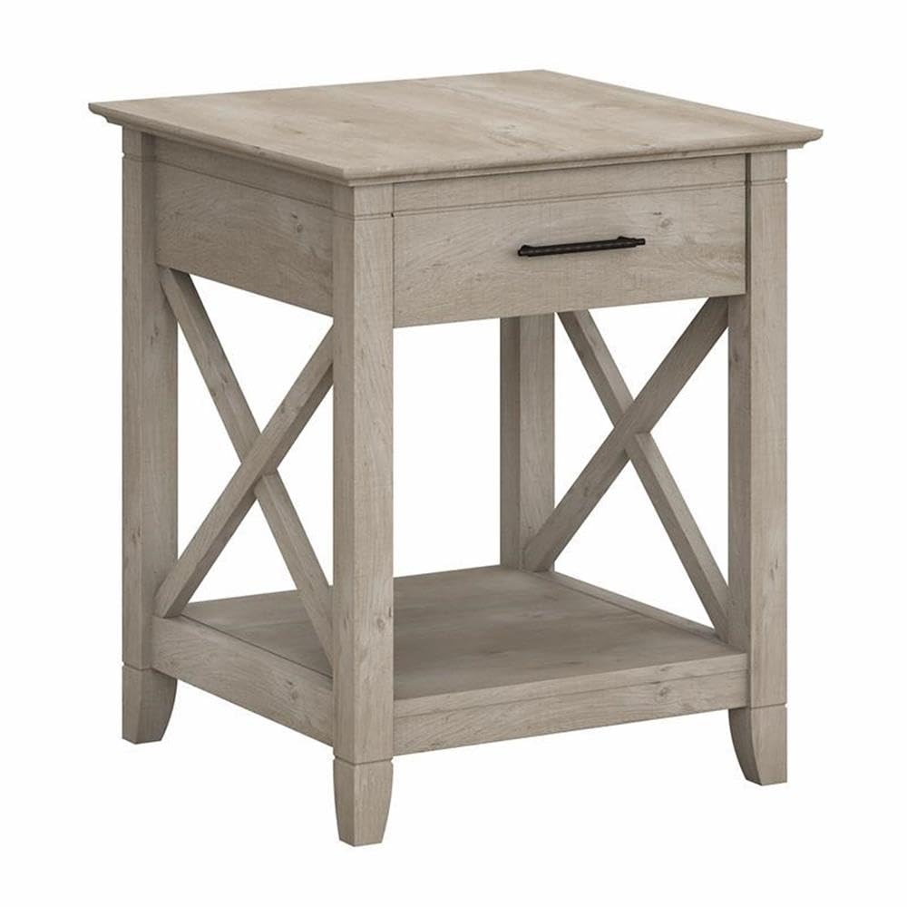 BOWERY HILL Nightstand with Drawer - Washed Gray Engineered Wood Bedside Table for Bedroom, Living Room & Office Storage