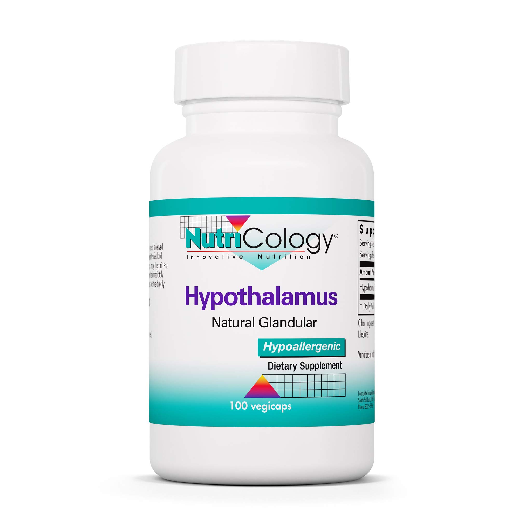 Nutricology Hypothalamus Supplement 500mg - Natural Bovine Glandular for Endocrine & Adrenal Support, Pituitary & Adrenal Gland Function, Lyophilized Vegicaps (100 Count) - Supports Energy, Stress Relief & Hormone Balance for Busy Professionals & Athletes