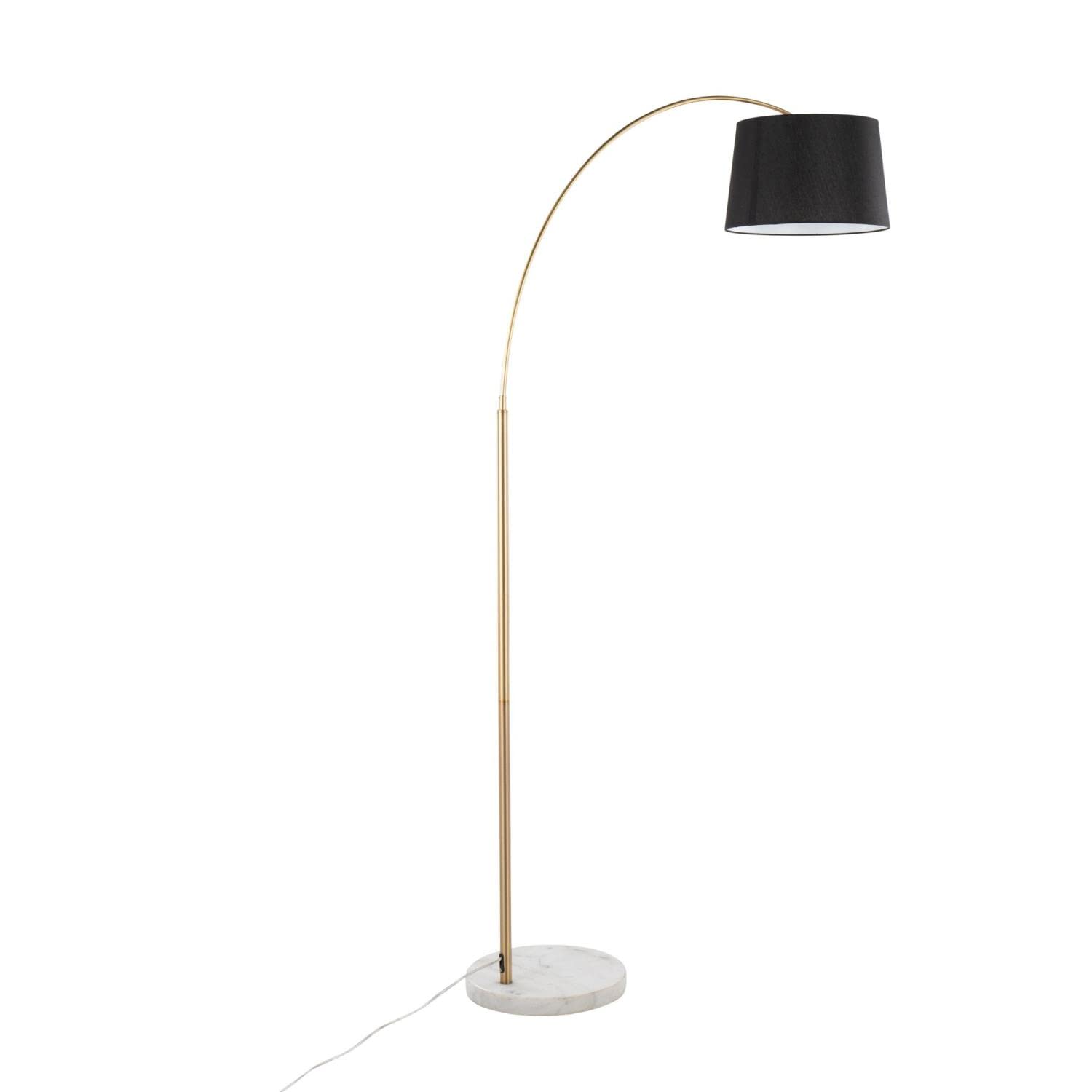 Modern March Floor Lamp - Adjustable Standing Lamp for Living Room & Bedroom - Tall Corner Lamp with White Marble Base, Antique Brass Metal & Black Linen Shade - Perfect for Reading Nook, Home Office Lighting and Cozy Ambience