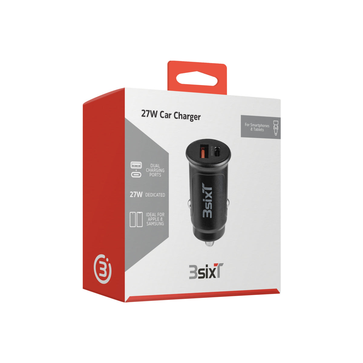3sixT 20W Fast Car Charger with USB C to Lightning Cable - Black | Quick Charge for iPhone in Car, Travel & Commute
