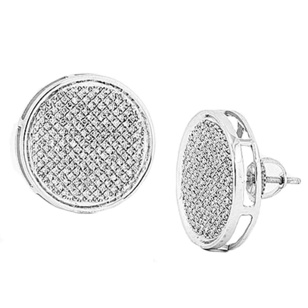 1.00 Carat (ctw) Real Diamond Pave Disc Men's Hip Hop Iced Stud Earrings in Sterling Silver - Dazzlingrock Collection | Perfect for Parties, Gifts & Hip Hop Fashion