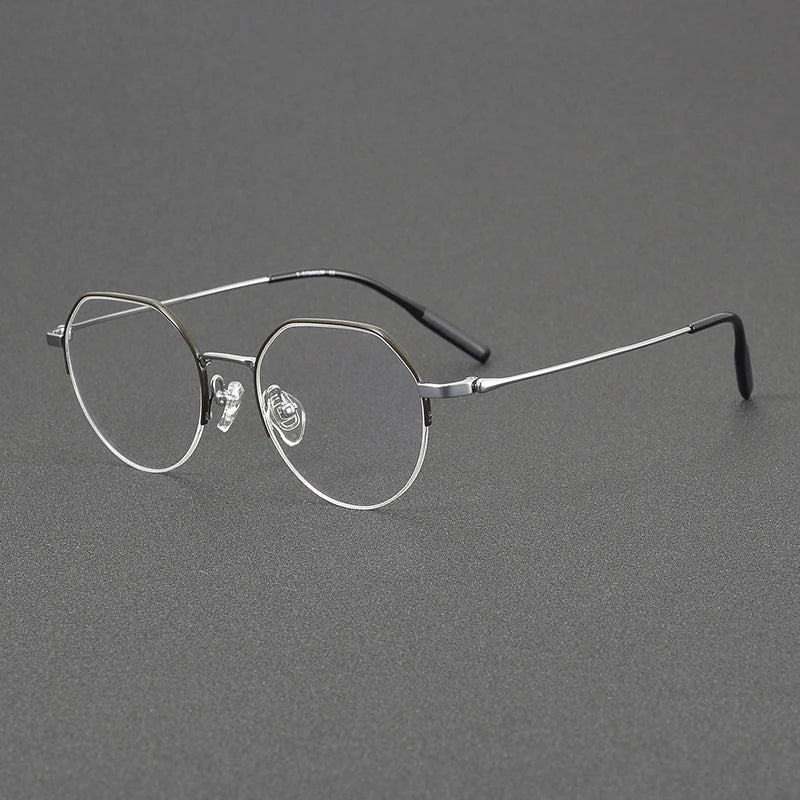 Unisex Black Titanium Semi-Rimless Flat Top Round Eyeglasses Frame 81035 - Stylish & Lightweight for Work, Reading & Everyday Wear