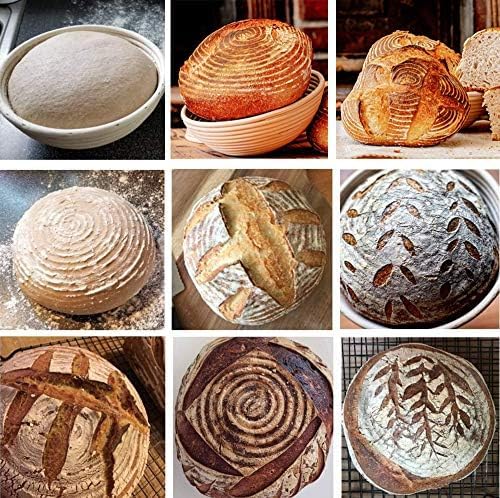 9 Inch & 10 Inch Large Banneton Bread Proofing Basket Set - Round Bread Lame, Dough Scraper & Whisk Included - Perfect for Sourdough, Artisan Bread Baking at Home