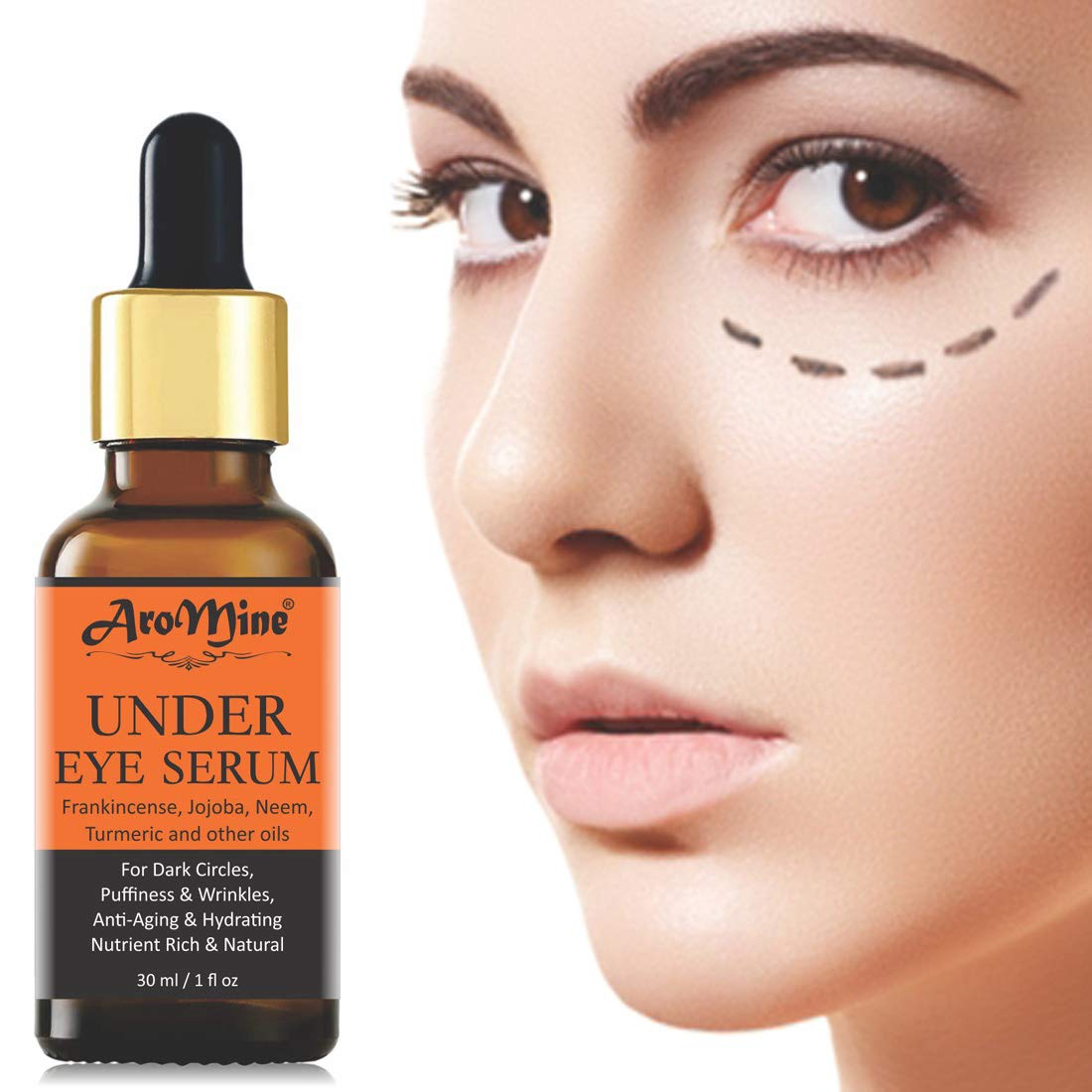 AroMine Under Eye Serum for Dark Circles & Puffiness - Brightening & Anti-Aging Eye Treatment - Vegan & Cruelty Free (30ml) - Perfect for Nighttime Skincare & Morning Routine