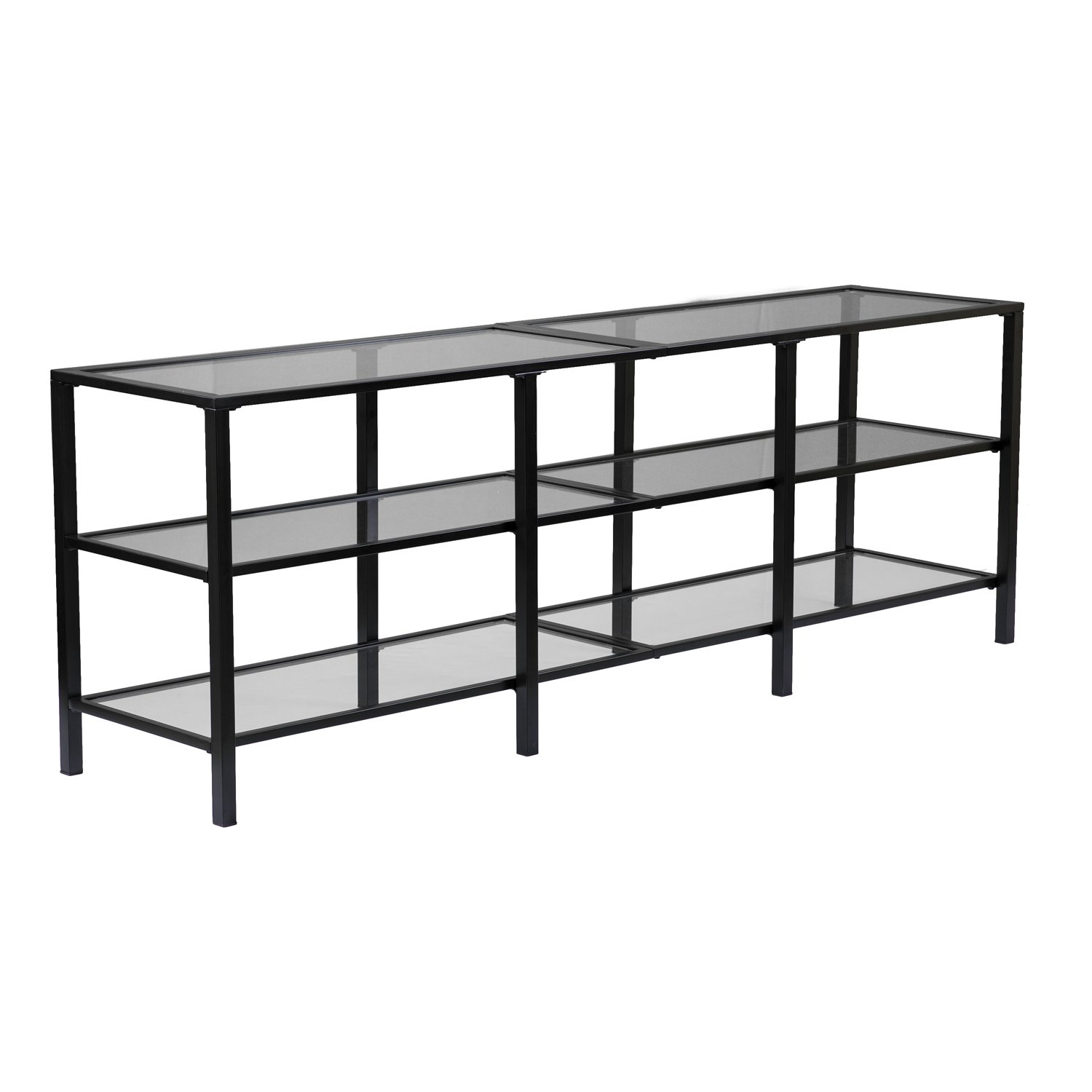 SEI Furniture Tyler Metal and Glass TV Stand - Transitional Style TV Console - Black Finish for Living Room, Bedroom, or Home Theater Setup