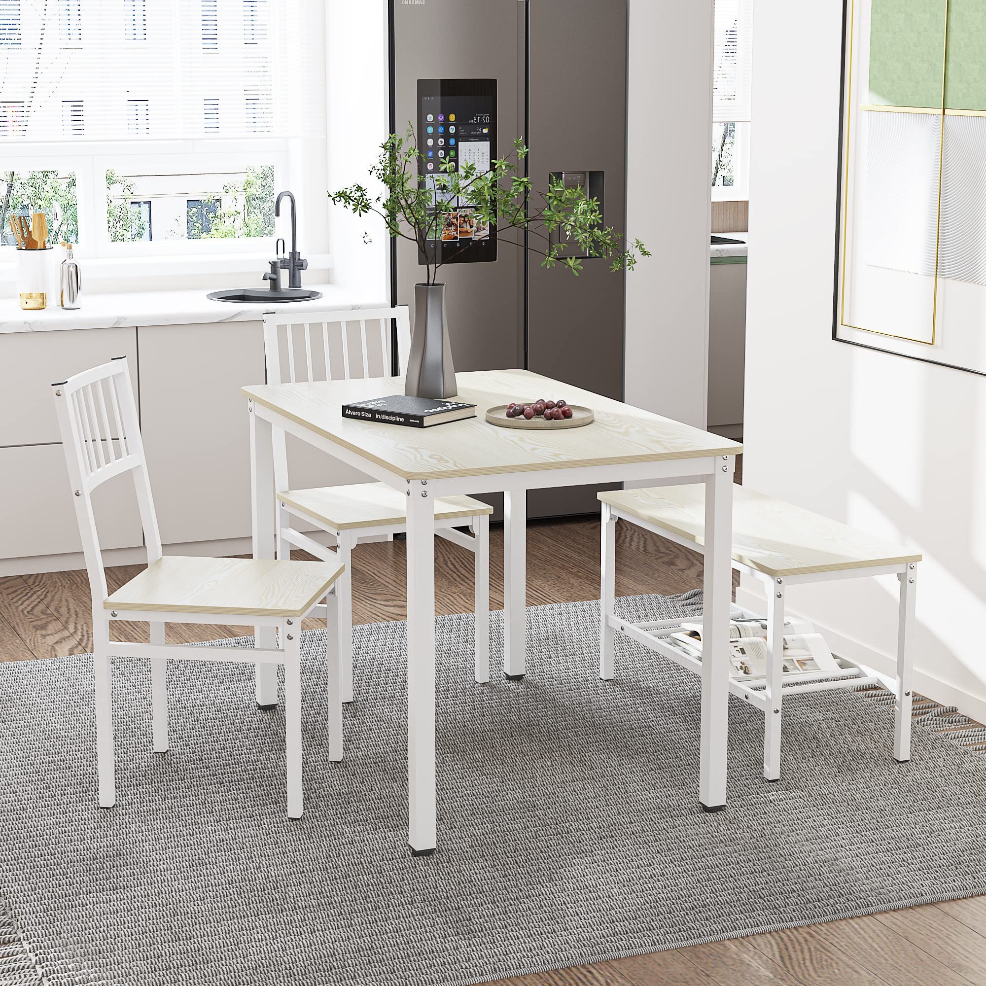 Teraves 4-Piece Dining Table Set with 2 Chairs & Bench - 43
