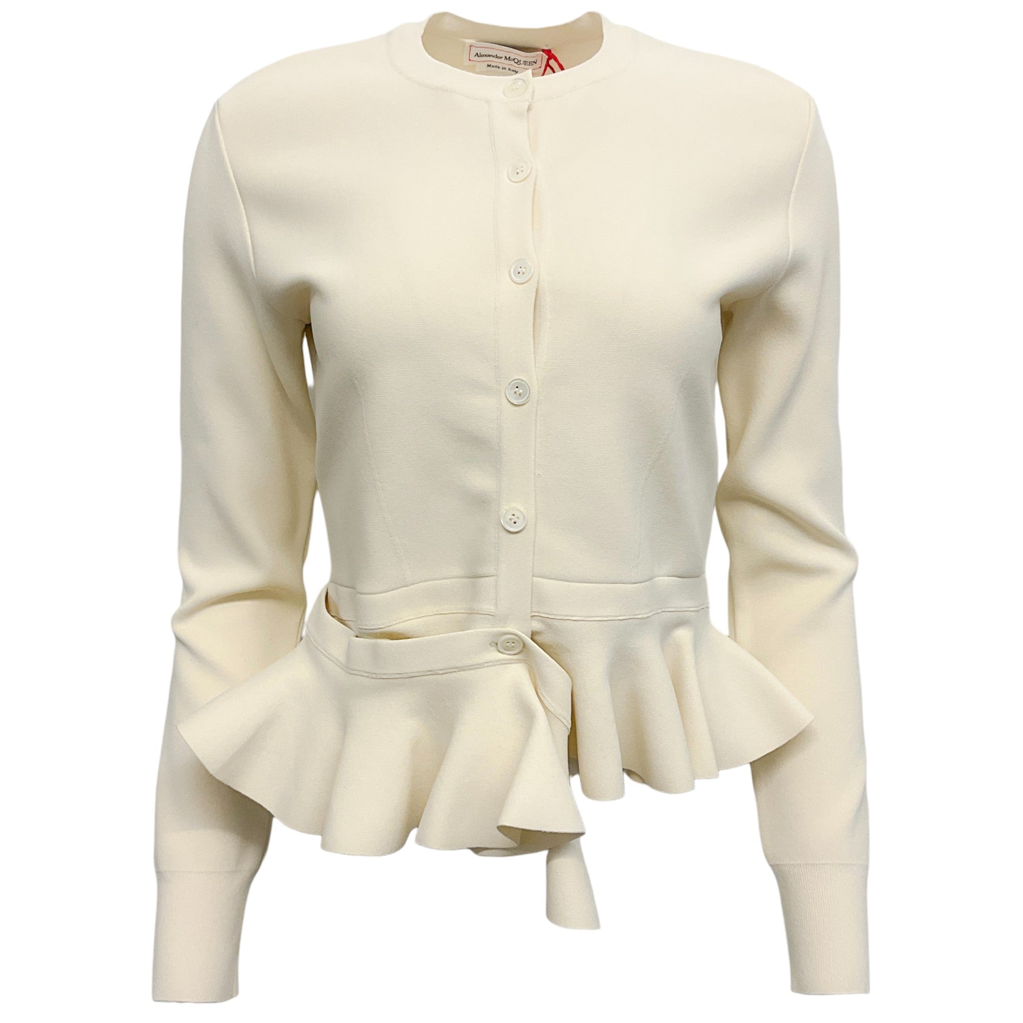 Alexander McQueen Ivory Ruffle Cardigan Women's Knit Sweater - Elegant Lace Trim Pullover for Casual Wear & Office Outfits
