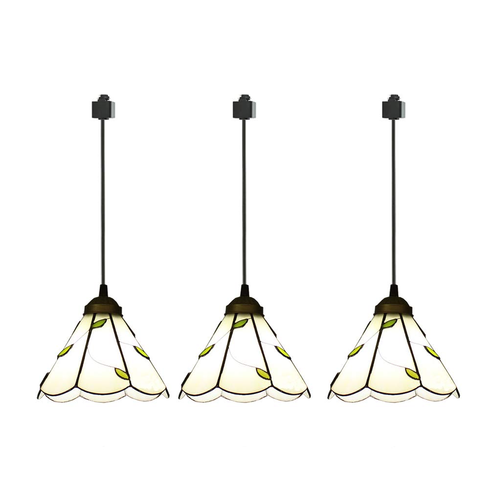 ANYE 3-Pack Vintage H-Type Track Light Pendants - Tiffany Style Retro Lighting with Handmade Glass Shades - Nordic Inspired Art Deco Chandelier (Bulbs Not Included) - Perfect for Dining Room, Living Room and Bedroom Lighting Decor